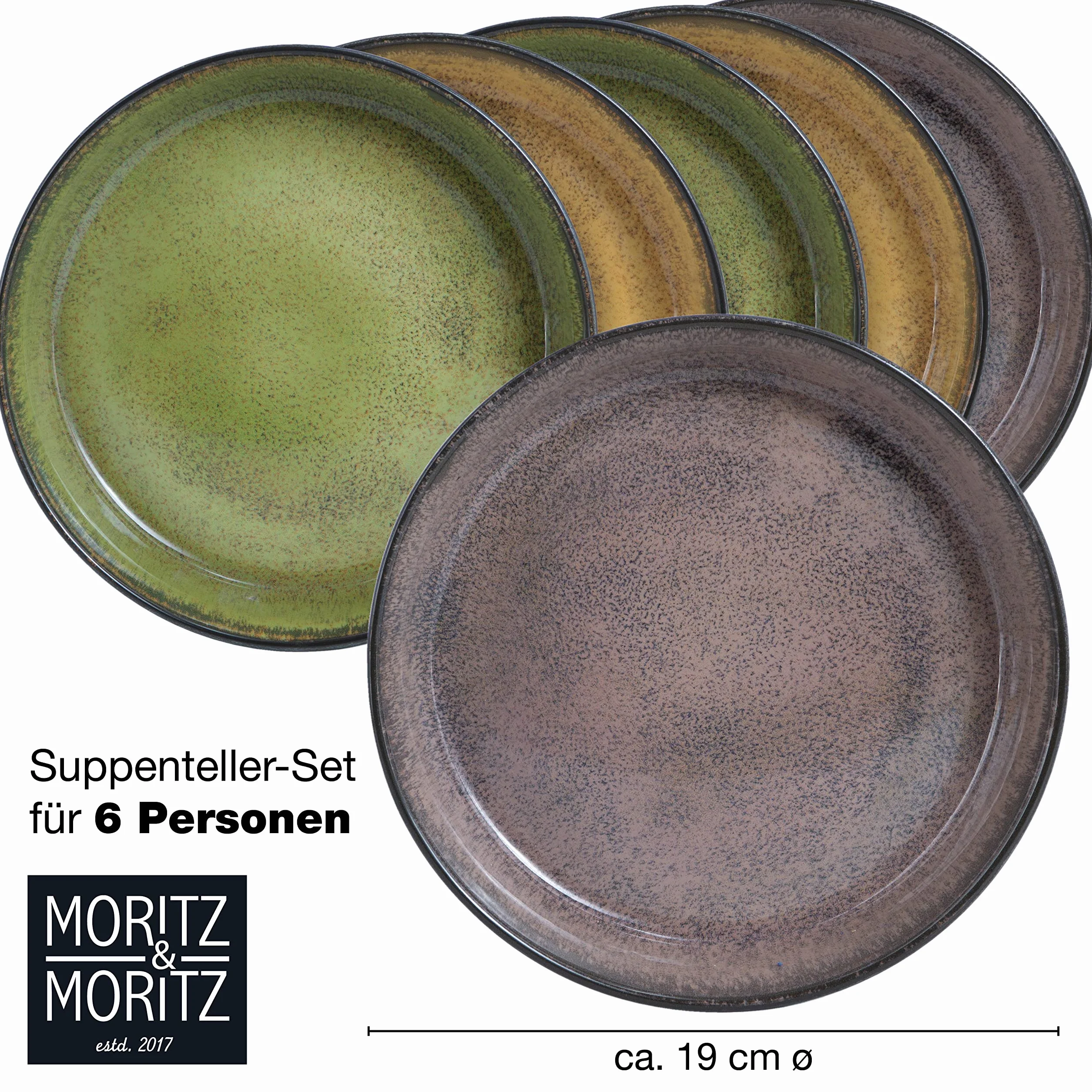 Moritz & Moritz zestaw 6 talerzy żółto-zielono-różowych do zupy - talerze do zupy dla 6 osób - porcelana nadająca się do mycia w zmywarce i użycia w kuchence mikrofalowej
