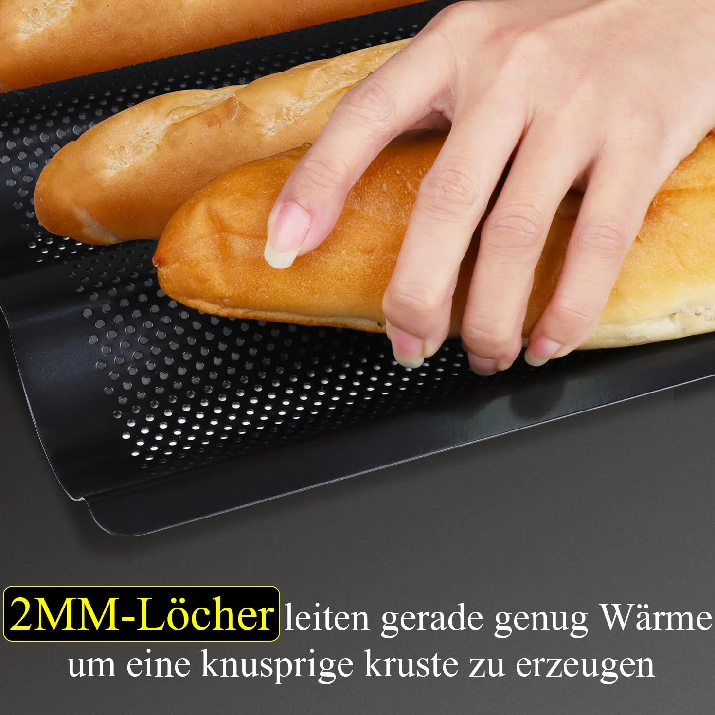 Hotec Forma do pieczenia 3 bagietek z powłoką zapobiegającą przywieraniu, idealna jako forma do bagietek, akcesoria do pieczenia chleba, blacha do pieczenia bagietek (38 x 24,5 cm), czarna