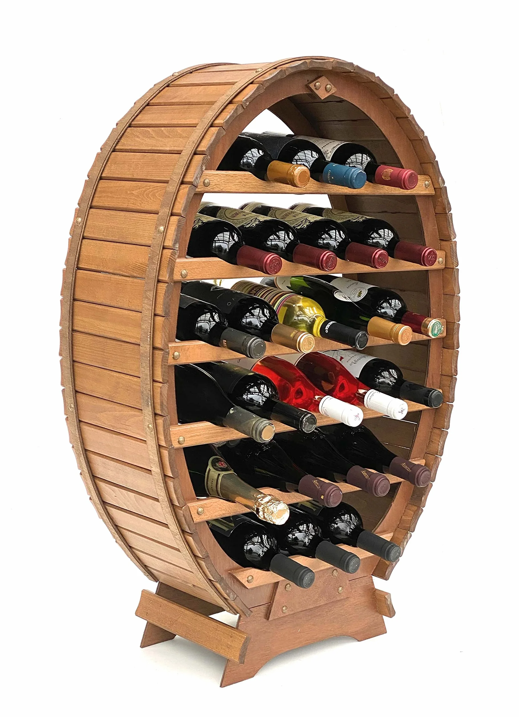 DanDiBo Regał na wino w formie drewnianej beczki, stojący, na 24 butelek
