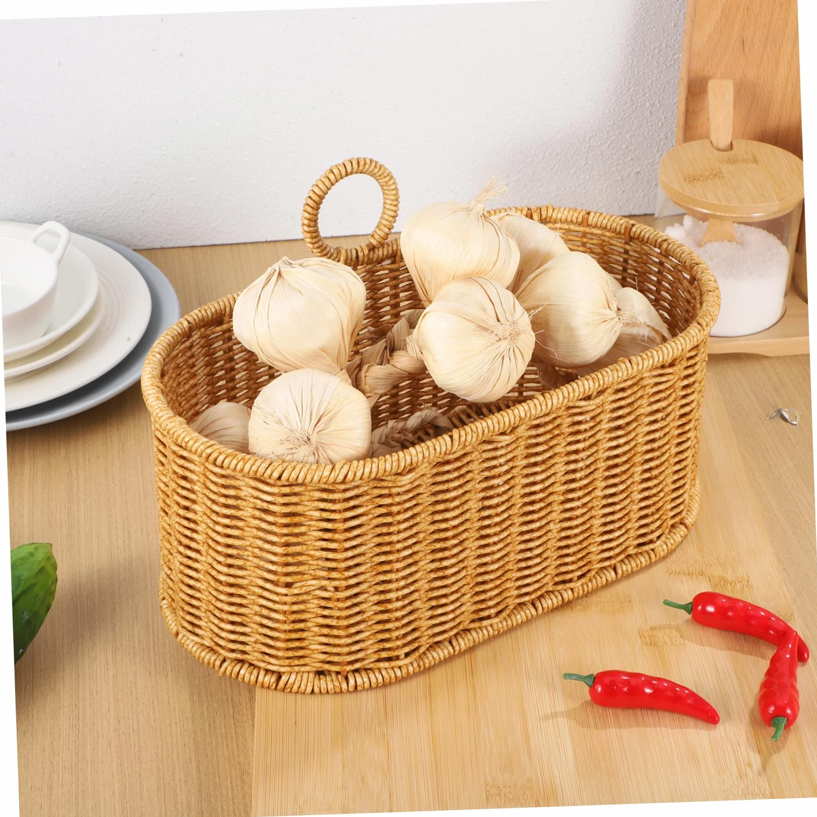 Alipis Kosz do przechowywania imbiru i czosnku Woven Hanging Basket - Koszyk wiszący Kitchen Storage Basket - Koszyk na przechowywanie w kuchni ścienny kosz warzyw