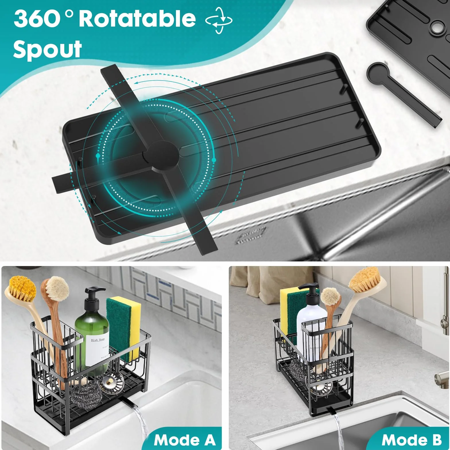 Sinnsally Organizer kuchenny do zlewozmywaka 2-stopniowy uchwyt stal nierdzewna