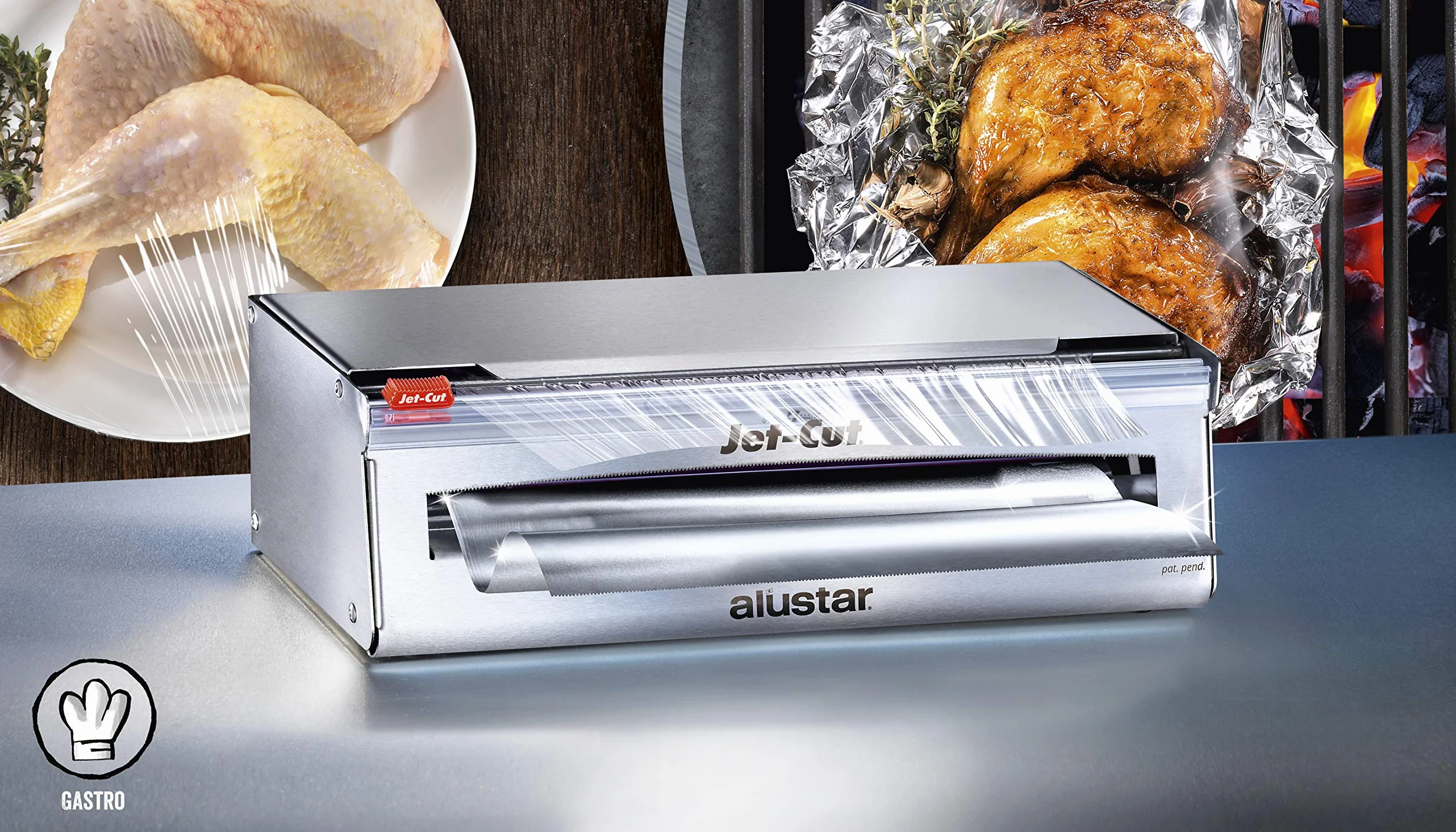 system do ponownego napełniania folii spożywczej ze stali nierdzewnej, zestaw startowy do gastronomii z 500m Jet-Cut + 70m folii Alustar, 1 sztuka