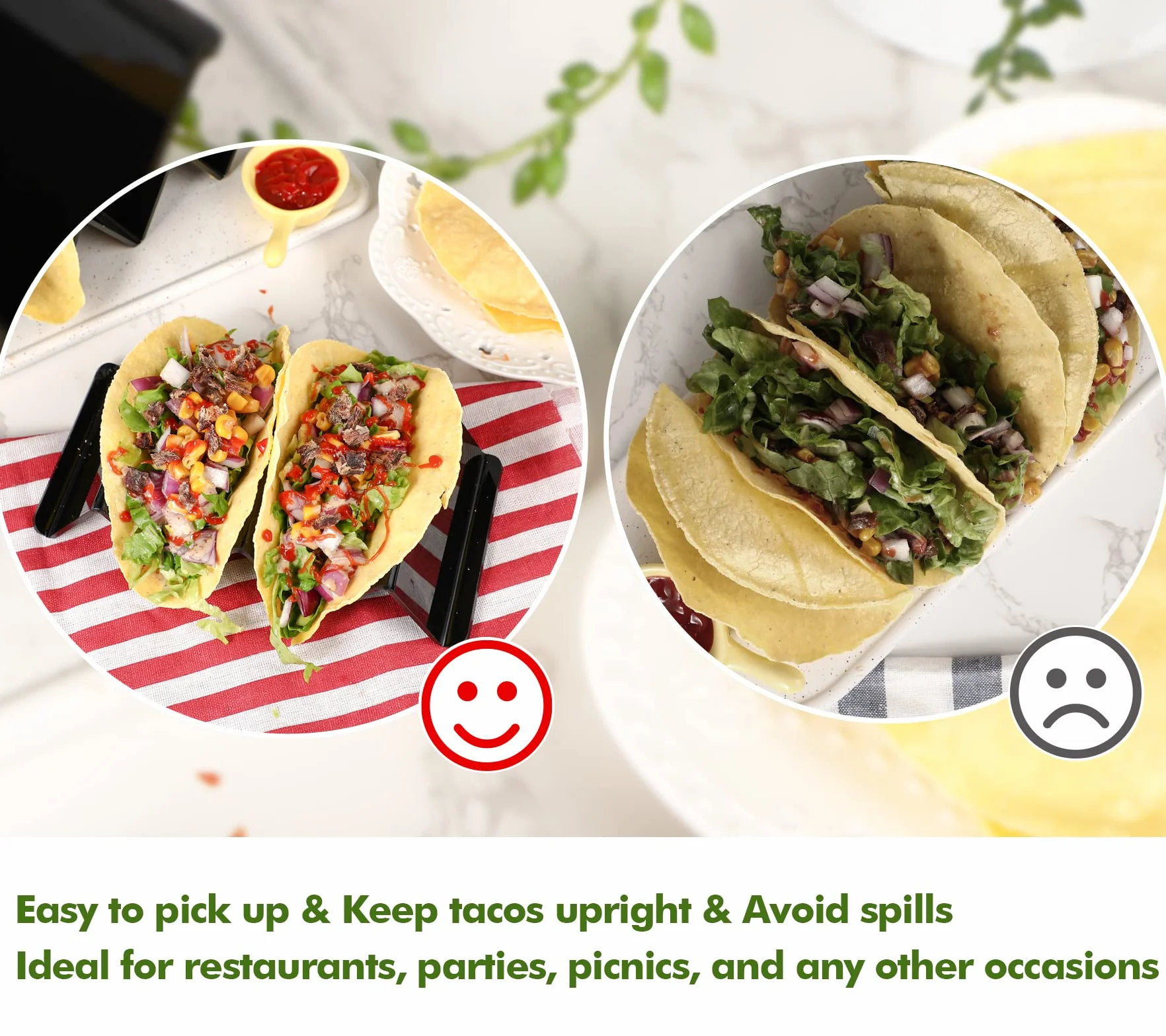 webake Taco stojak akrylowy 4 sztuki, uchwyt na gorące dogi, taco rack w kształcie fali, na taco, hotdog, kanapki, do restauracji, domu, na piknik, imprezę, festiwal, czarny