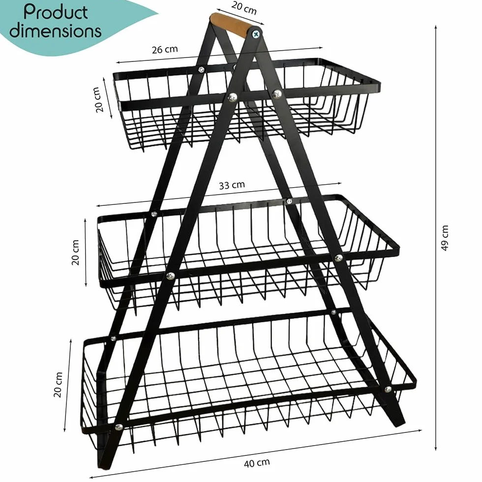 Kosz na owoce Etagere 3-poziomowy czarny duży