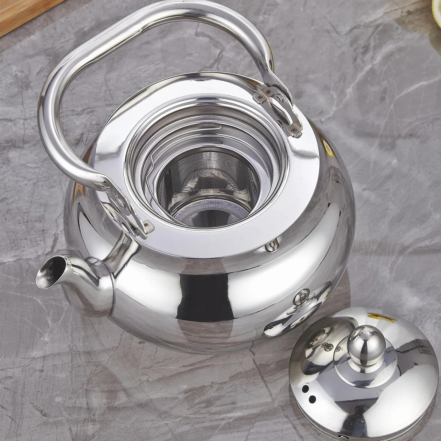 SANQIAHOME Czajniczek ze stali nierdzewnej z wyjmowanym zaparzaczem 71 uncji (2000 ml) Zagęszczony lustrzany polerowany ekspres do herbaty z płytą kuchenną do ziół i naparów