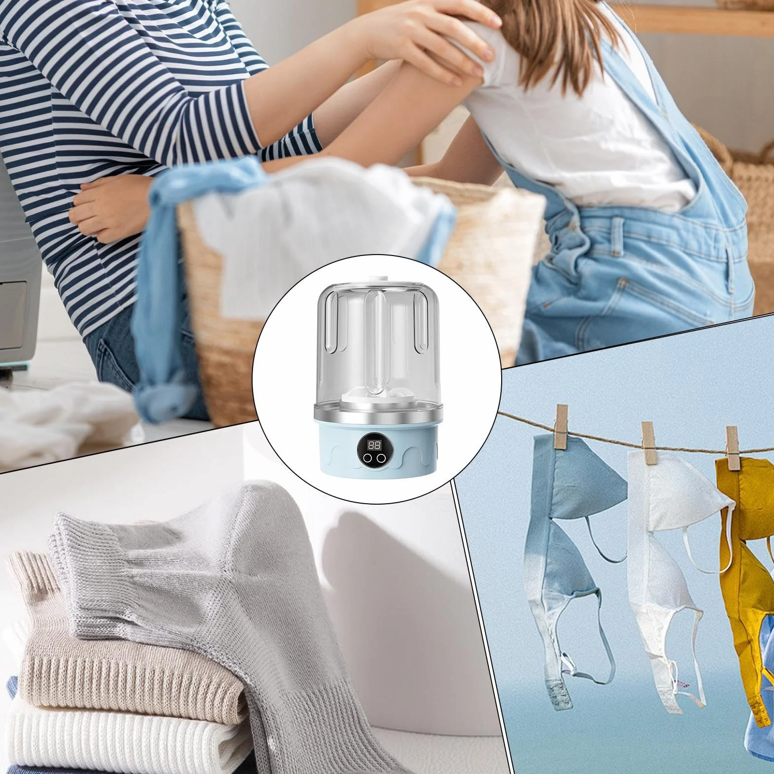 Underwear Washer, Mini Washing Machine, 3-Mode Cleaning Function Compact Foldable Design, Portable Laundry Solution for Apartment, Travel, Dormitory, Camping, RV Use Daily Clean 5.59x8.35in