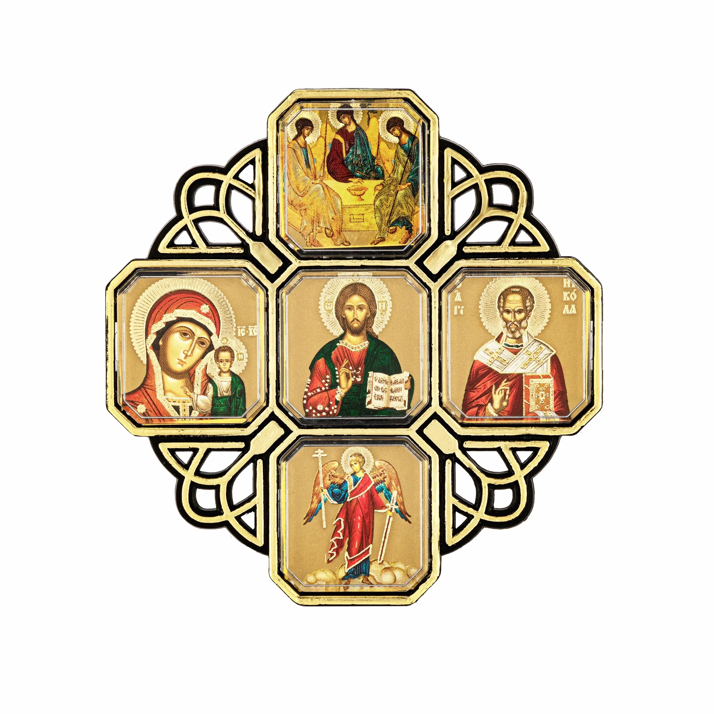 NKlaus - Krzyż ikona samochodu - Matka Boża Kazań - Jezus - Święty Mikołaj - Trójca - Anioł Stróż - 8 cm - 13909