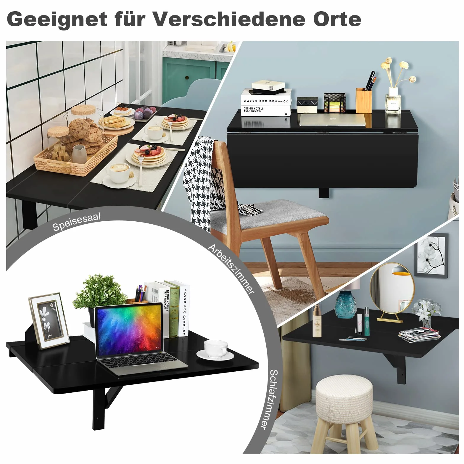 COSTWAY Składany Stół Ścienny 80 cm x 60 cm, Z Nóg Z Drewna Sosnowego, Oszczędzający Miejsce Do Kuchni, Sypialni, Jadalni, Gabinetu