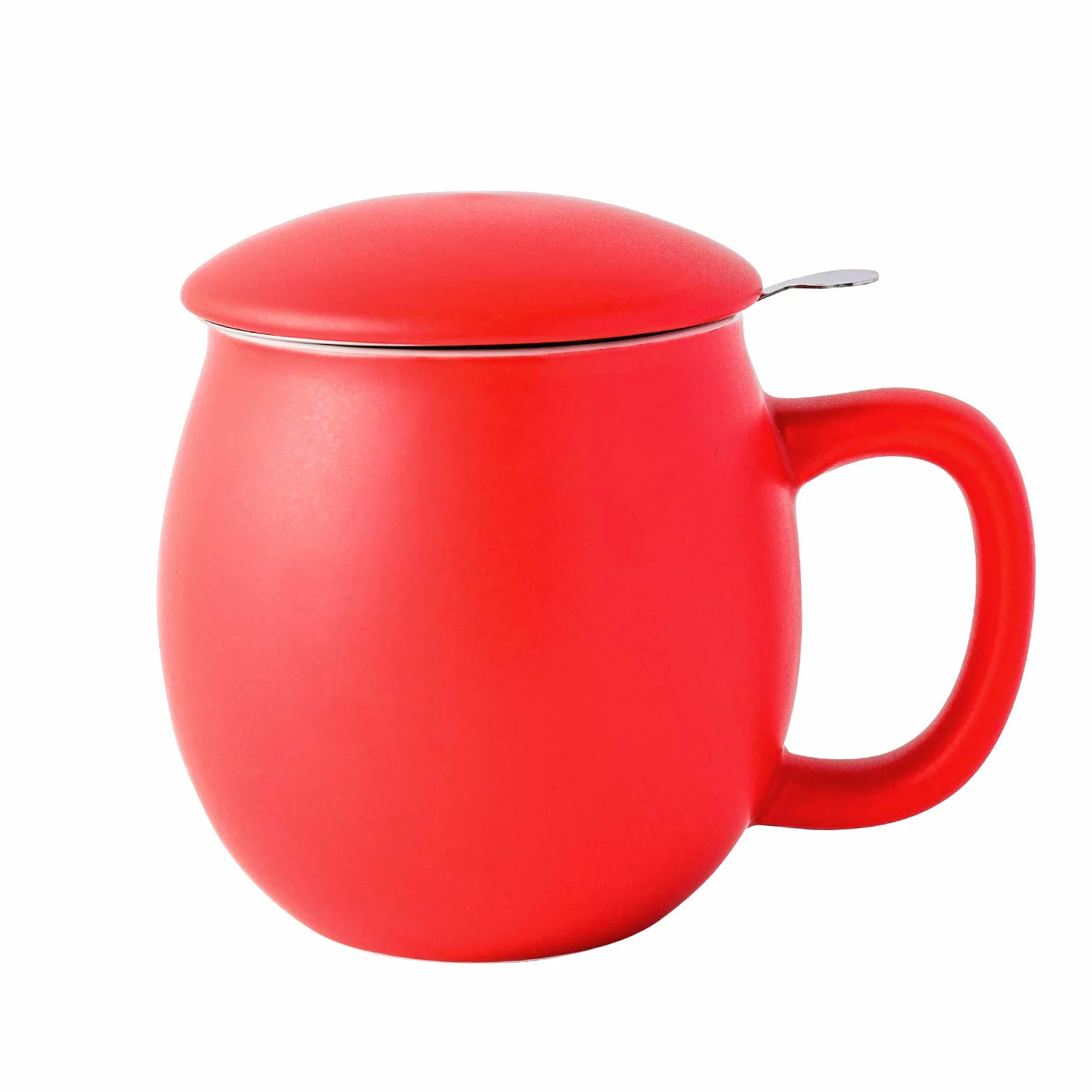 Yundu Porcelanowa filiżanka do herbaty 355 ml z zaparzaczem i pokrywką, kubek z pokrywką do stromenia, matowa czerwień