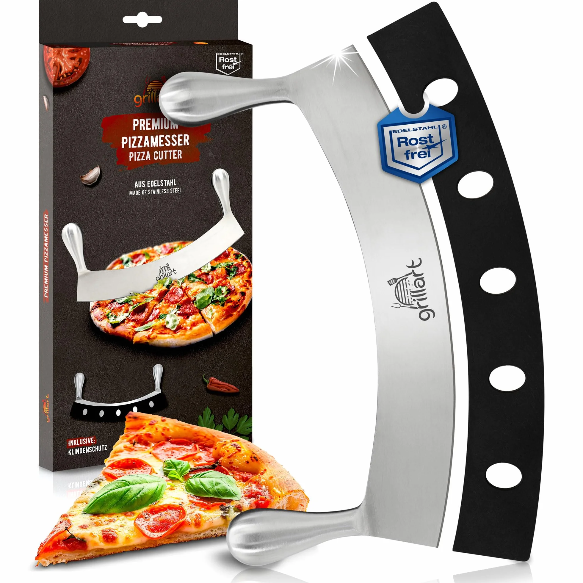 Nóż do pizzy ze stali nierdzewnej grillart® podwójny uchwyt