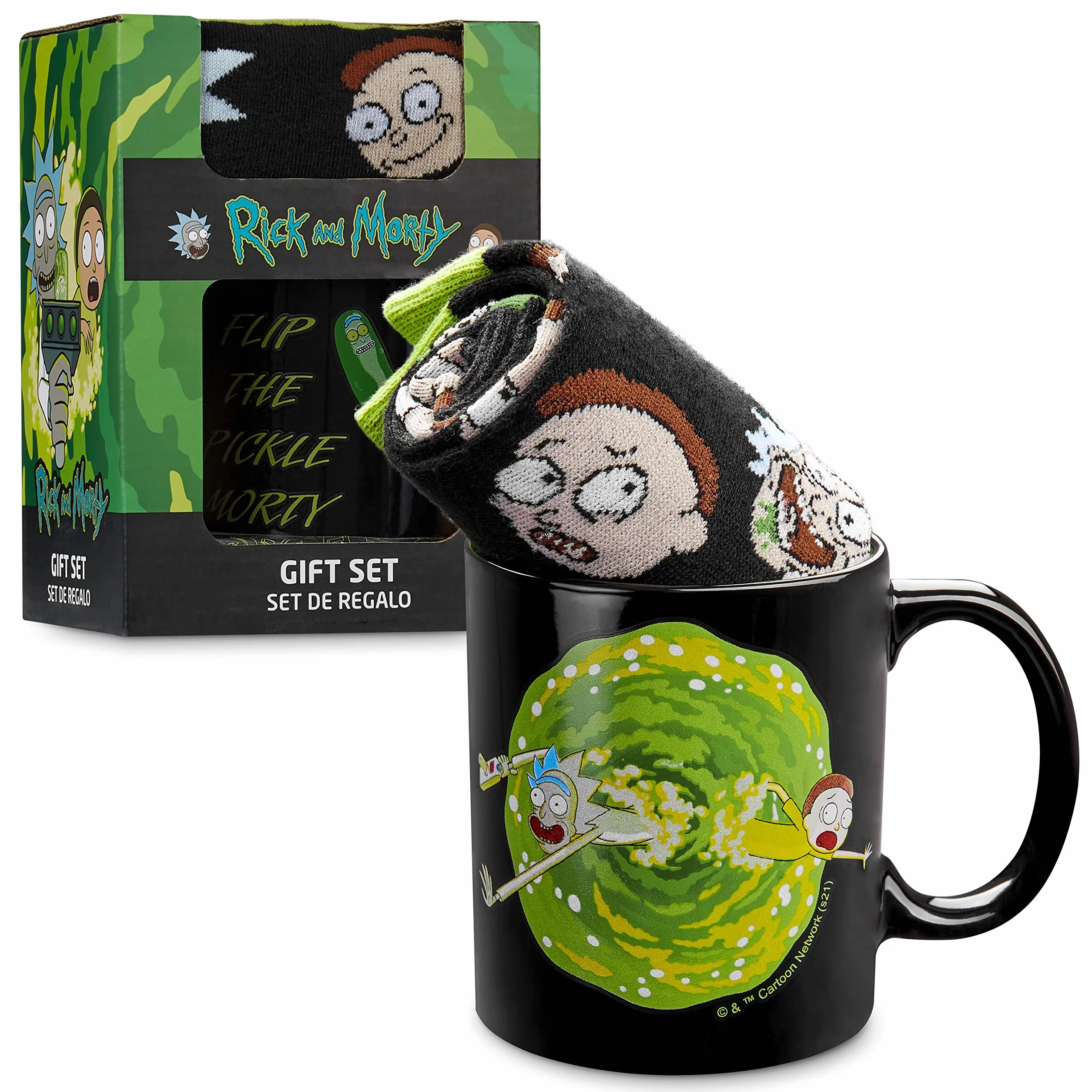 RICK AND MORTY Zestaw upominkowy kubków do kawy, porcelanowy kubek i skarpety bawełniane, 1 kubek 1 para skarpet