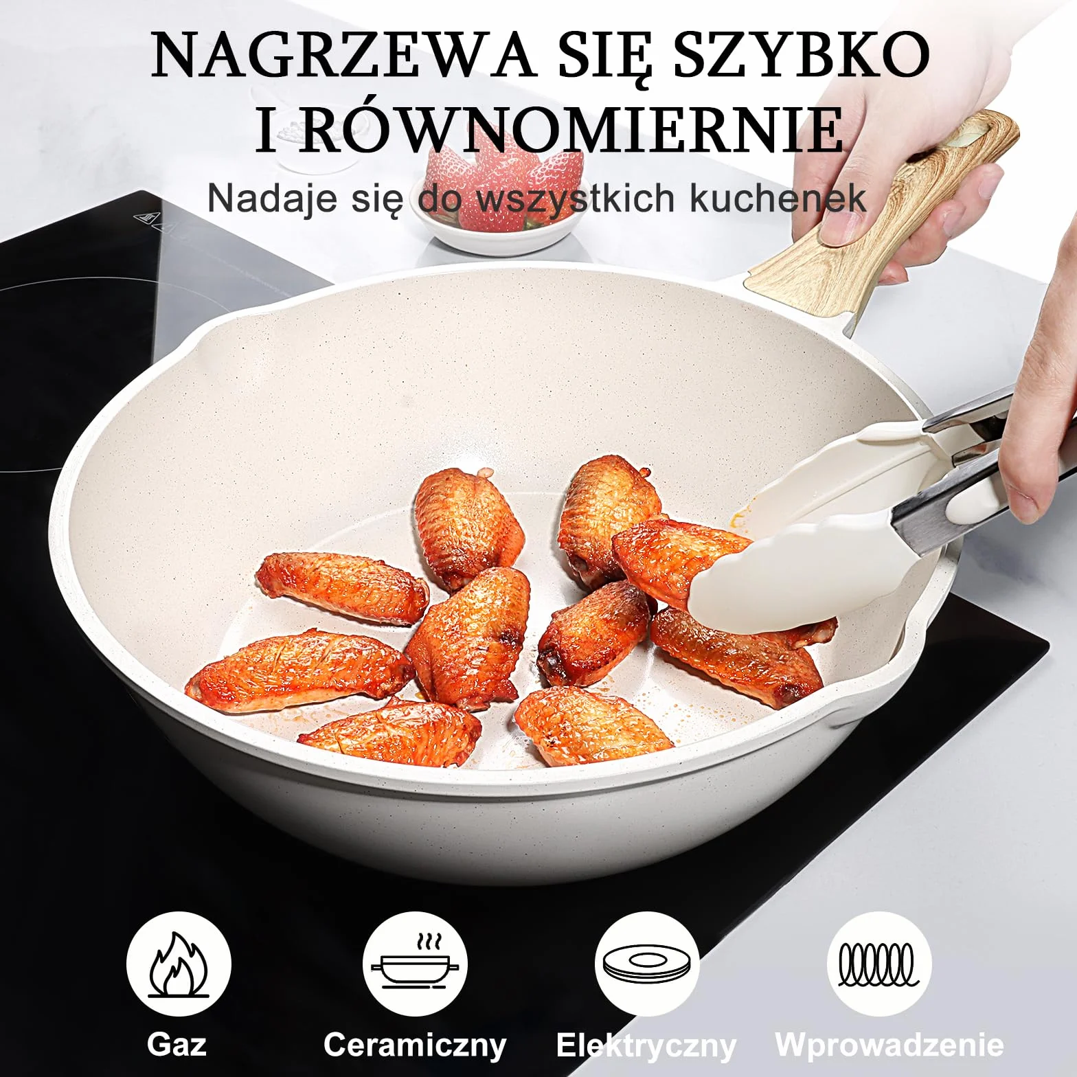 GiPP Patelnia do duszenia o wysokości 24 cm, z pokrywką, nieprzywierająca 2,5 l, patelnia 24 cm, z pokrywką, do wszystkich rodzajów kuchenek, biała