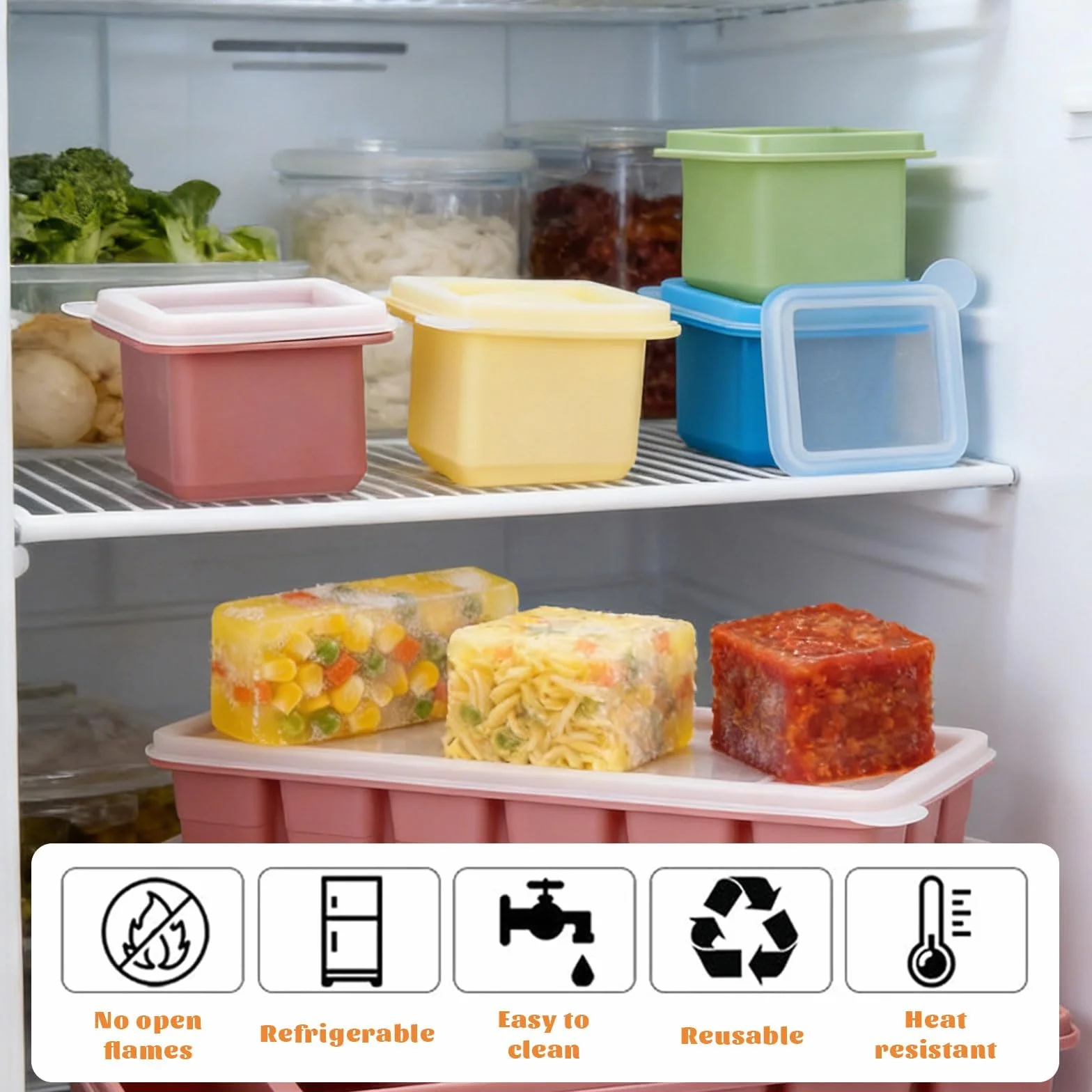 Silikon Ice Cube Tray z zestawem pokrywek, 6 sztuk – 4 x 125 ml pojedyncze porcje, 3 × 125 ml wielozadaniowy i 6 x 100 ml pojemniki do zamrażania, bez BPA pojemnik do przechowywania Z