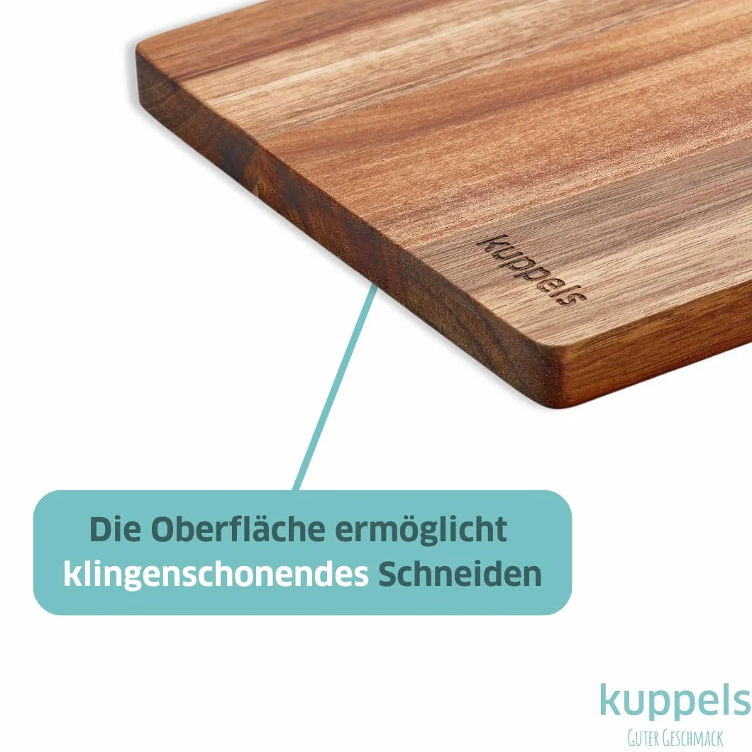 Kuppels NICE Deska do krojenia z drewna akacjowego, 35 x 18 x 1,5 cm, z uchwytem, nie niszczy ostrzy, drewniana deska do krojenia, deska do serwowania, deska do serwowania, drewniana deska do krojenia