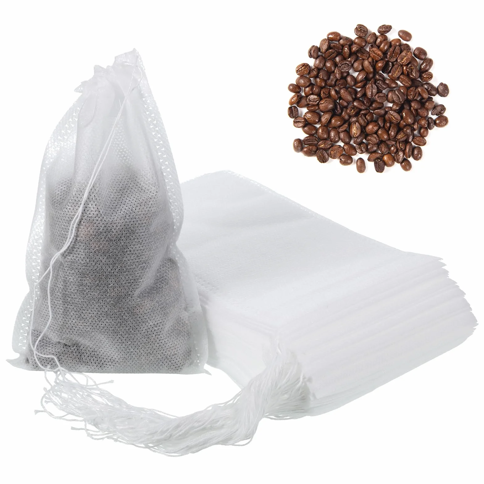 100 sztuk filtrów do herbaty sypkiej, torebki do herbaty sypkiej, 10 x 15 cm, ze sznurkiem, białe, z włókniny, jednorazowe worki filtrujące do przypraw, kawy, herbaty DIY, wanilii, lawendy, herbaty