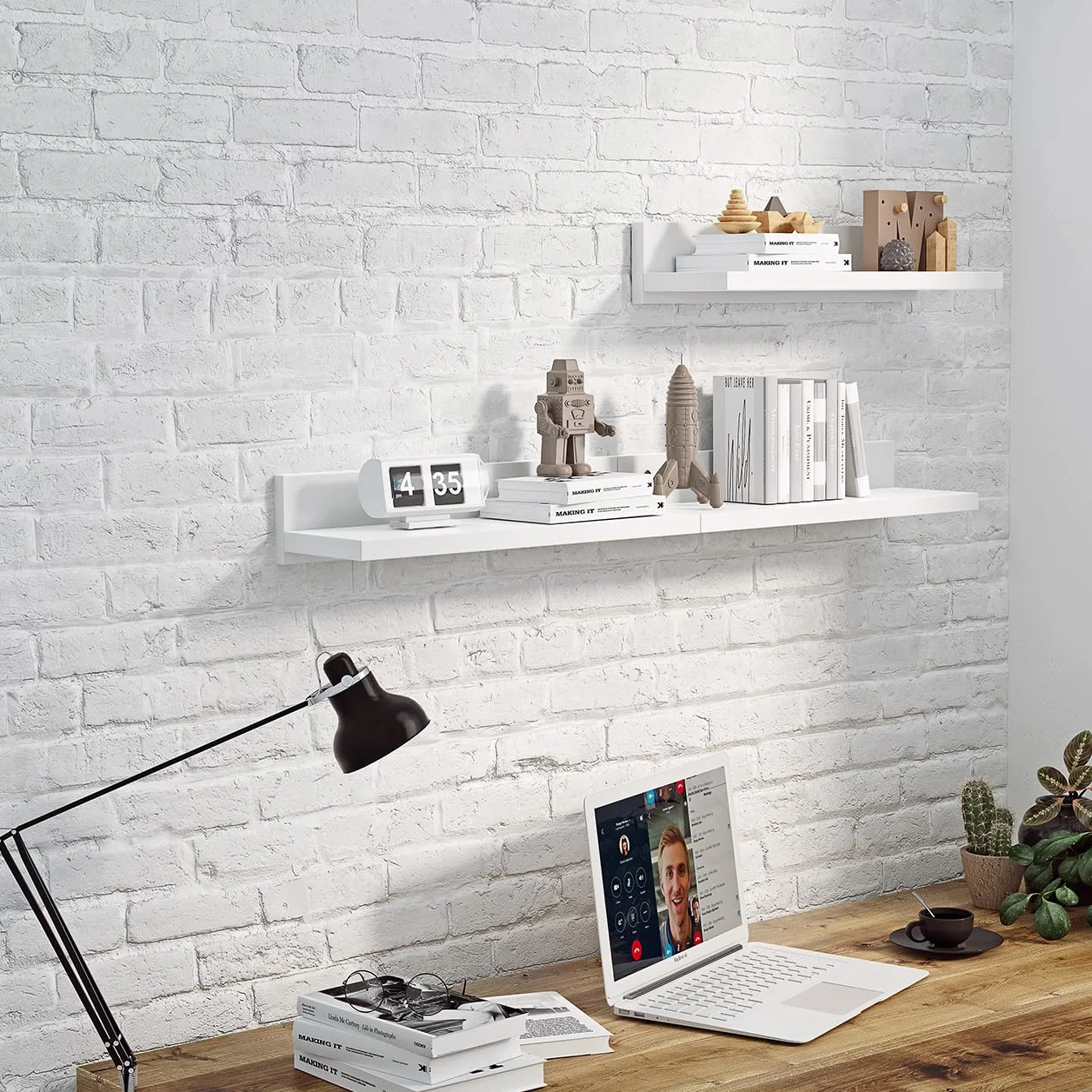 Wiszace polki ścienne 39 cm, Półka ścienna, 3 Białe półki ścienne montowane na kołki, Wisząca półka ścienna, Zestaw 3 półek do sypialni, łazienki, pokoju dziennego, kuchni, biura.