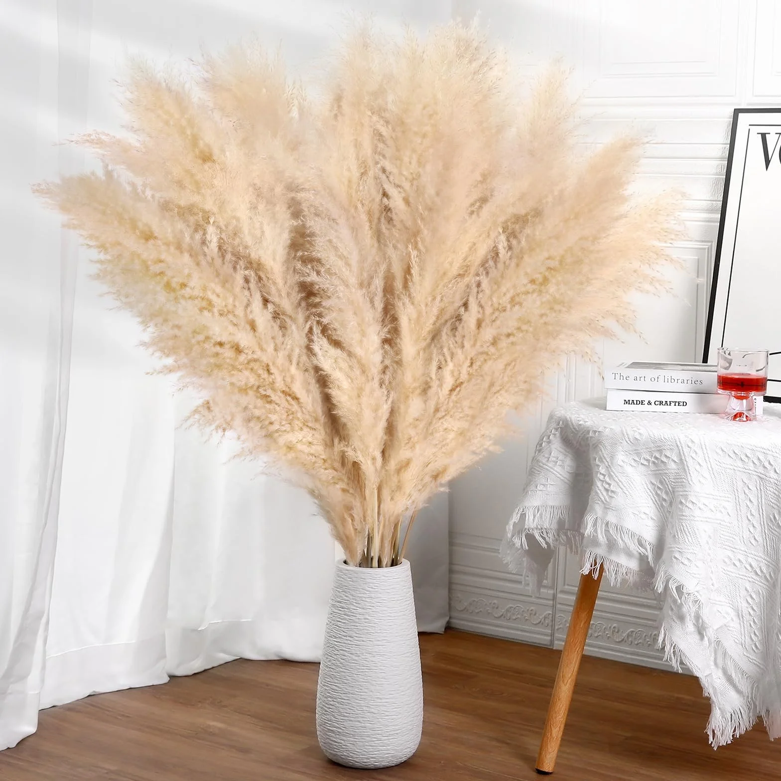 10 Sztuk Trawa Pampasowa XXL - Duża Dekoracja Boho 100 CM - Suszone Kwiaty Naturalne i Puszyste - na Wazony Podłogowe, Stół, Ślub, Salon, Sypialnia