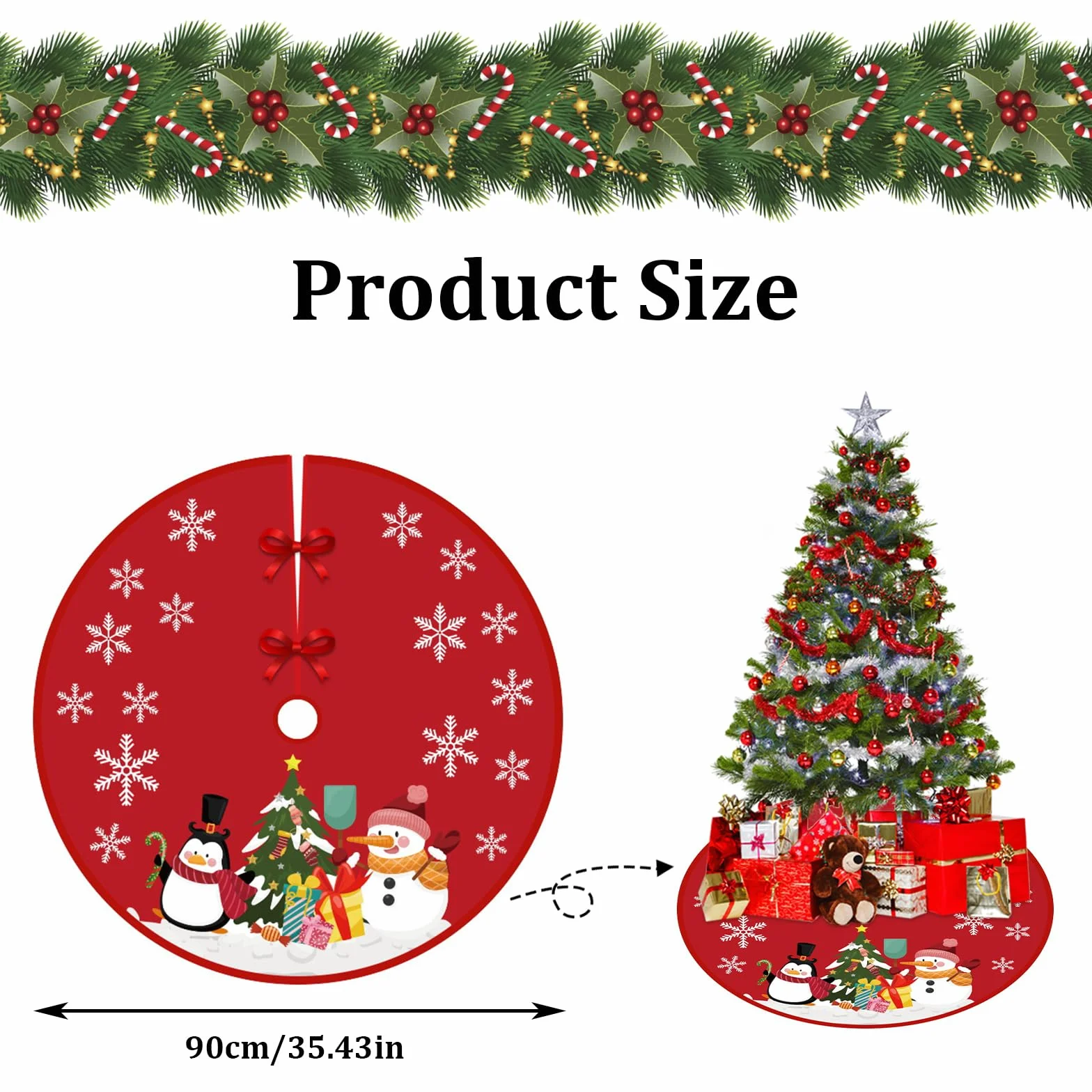 Koc pod choinkę, 90 cm, ciemnoczerwony okrągły koc pod choinkę, dywanik pod stojak na choinkę, koc pod choinkę do dekoracji bożonarodzeniowych, świąt, imprez, dekoracji