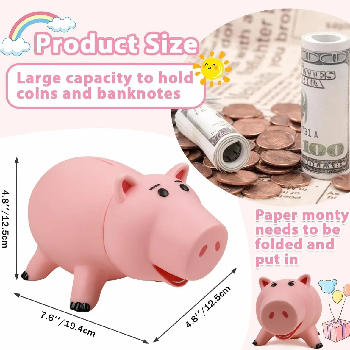 Creamily Hamm Toy Story Skarbonka Plastikowe Pudełko na Monety Różowy