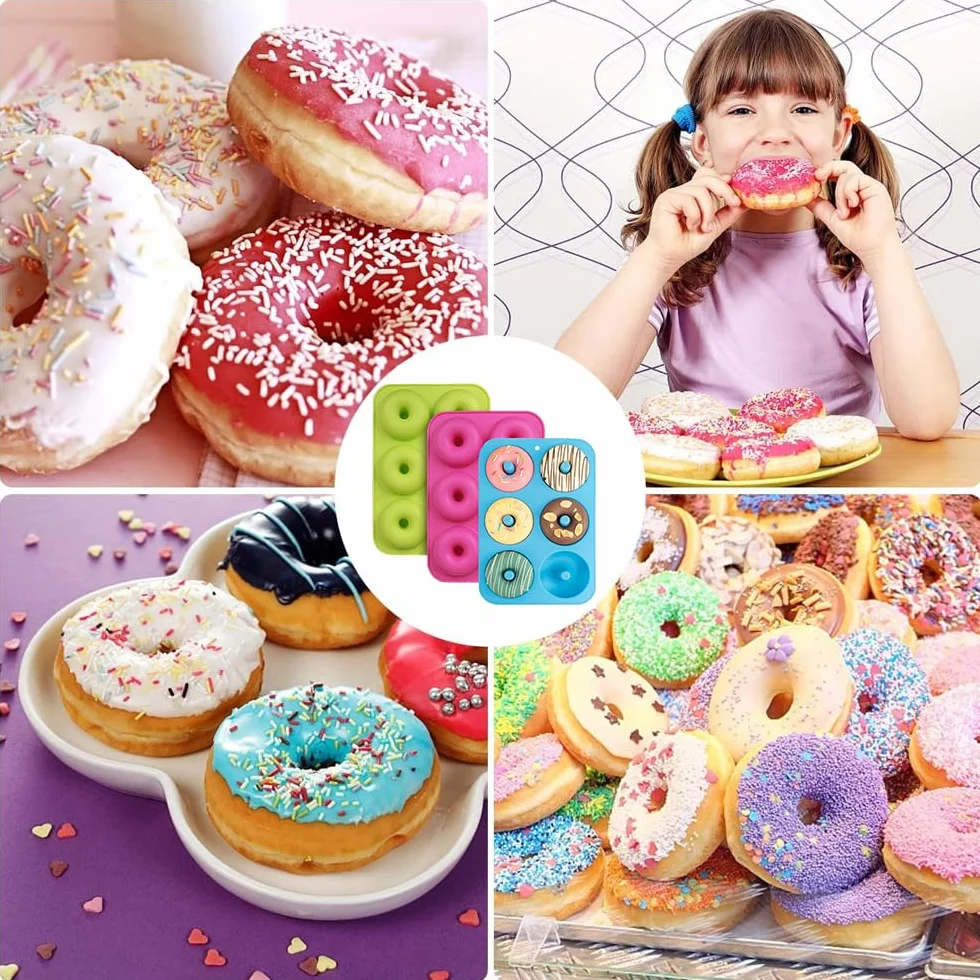 HIKPACKER 3 sztuki silikonowych foremek do pieczenia pączków, 6 pustych przestrzeni, nieprzywierająca, nie zawiera BPA, forma do donutów, do -40 do 230 stopni, dobra do pieczenia pączków, zielonych