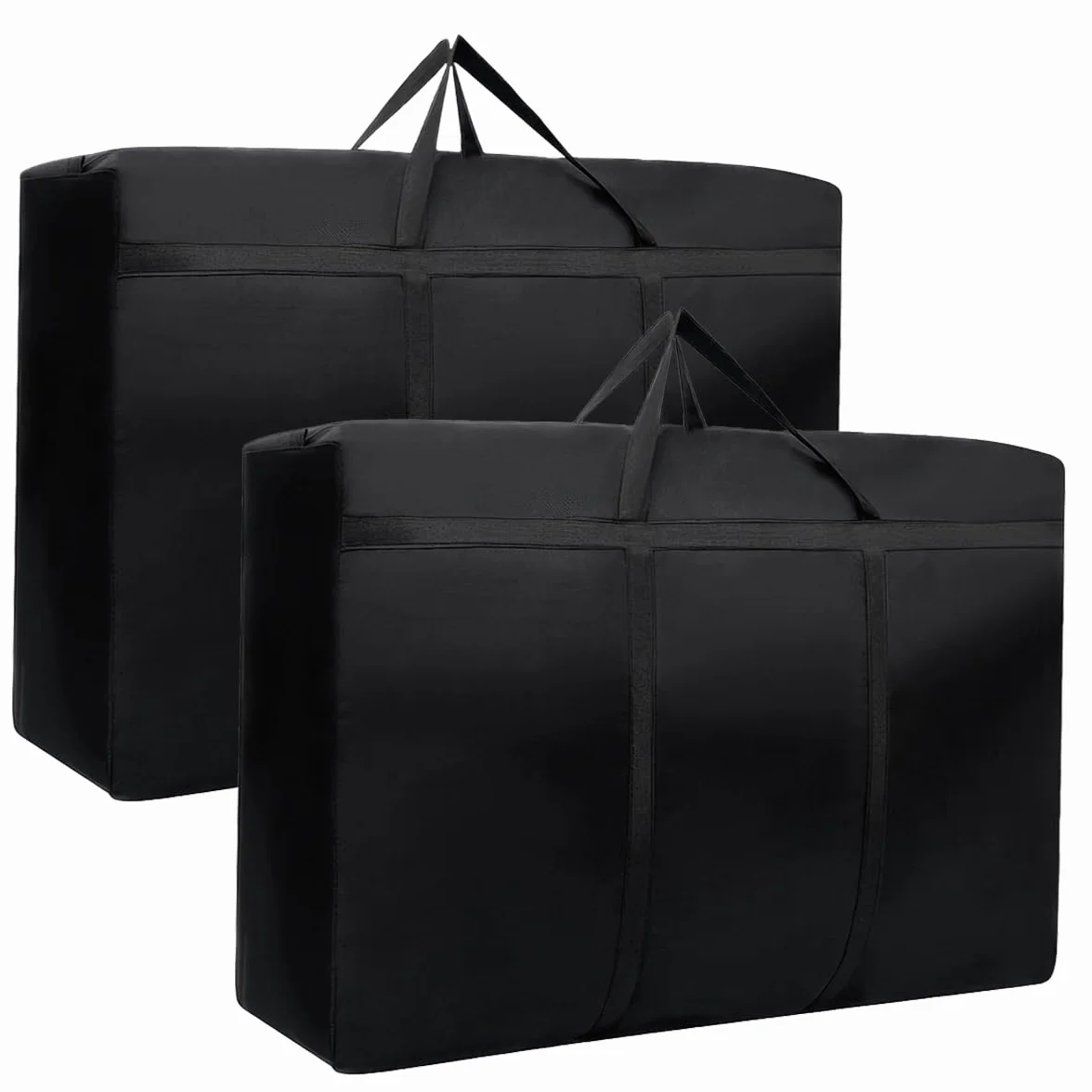 2 duże torby do przechowywania, 80 x 46 x 24 cm, Oxford Heavy-Duty, z zamkiem błyskawicznym, wodoszczelne torby do noszenia, na poduszki, ubrania, pościel, do przeprowadzki (czarne)