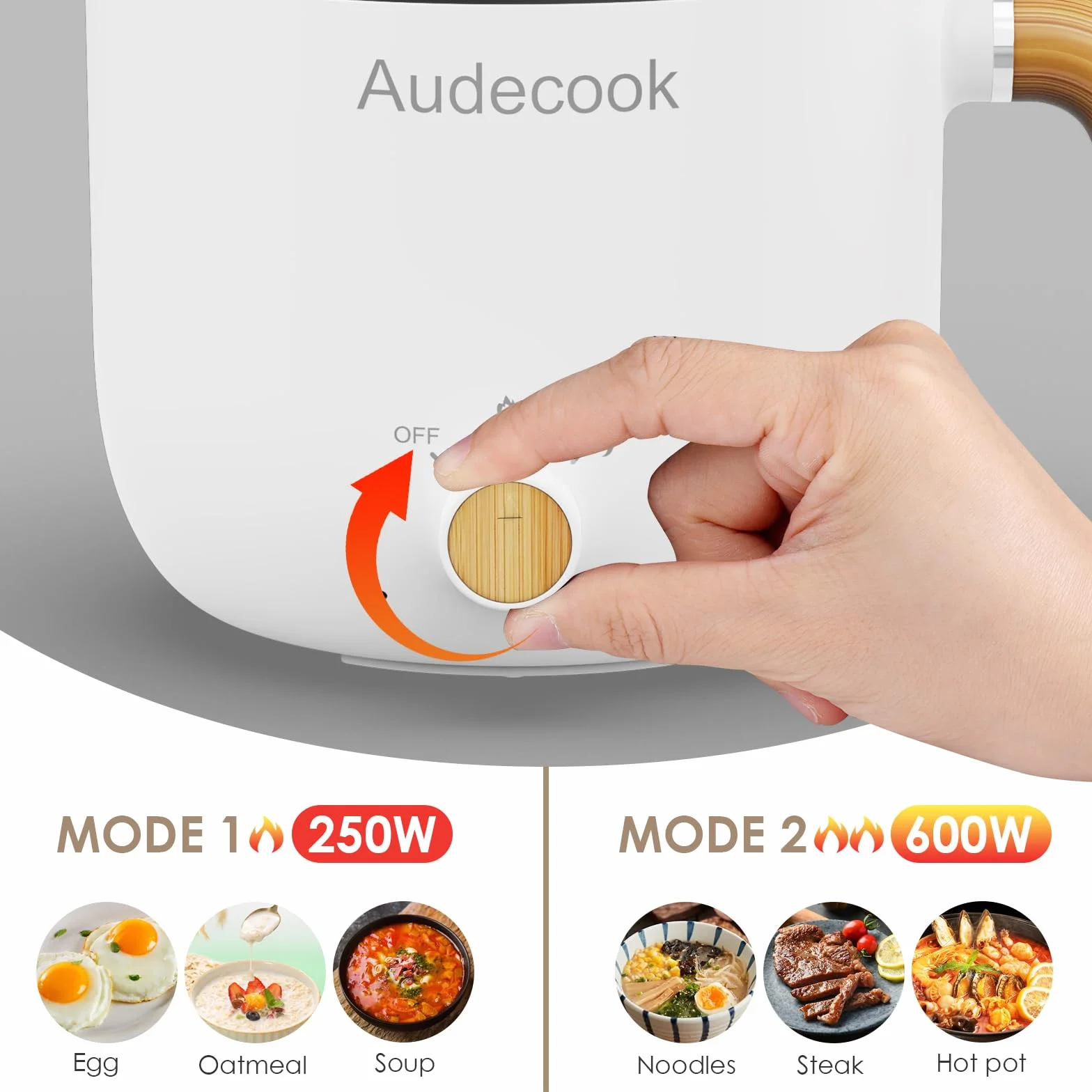 Audecook Elektryczny gorący garnek z parowarem, przenośna nieprzywierająca mini wielofunkcyjna kuchenka Shabu, patelnia elektryczna z podwójną regulacją mocy, do makaronu ramenowego, makaronu, jajek