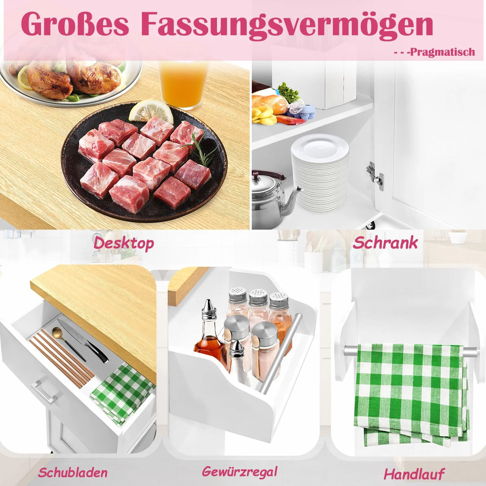 AufuN Szafka kuchenna z blatem roboczym, szufladą i szafką, wózek kuchenny na kółkach, wózek do serwowania z drewna, wózek na wyspy kuchenne, wózek kuchenny w stylu wiejskim, do kuchni, restauracji,