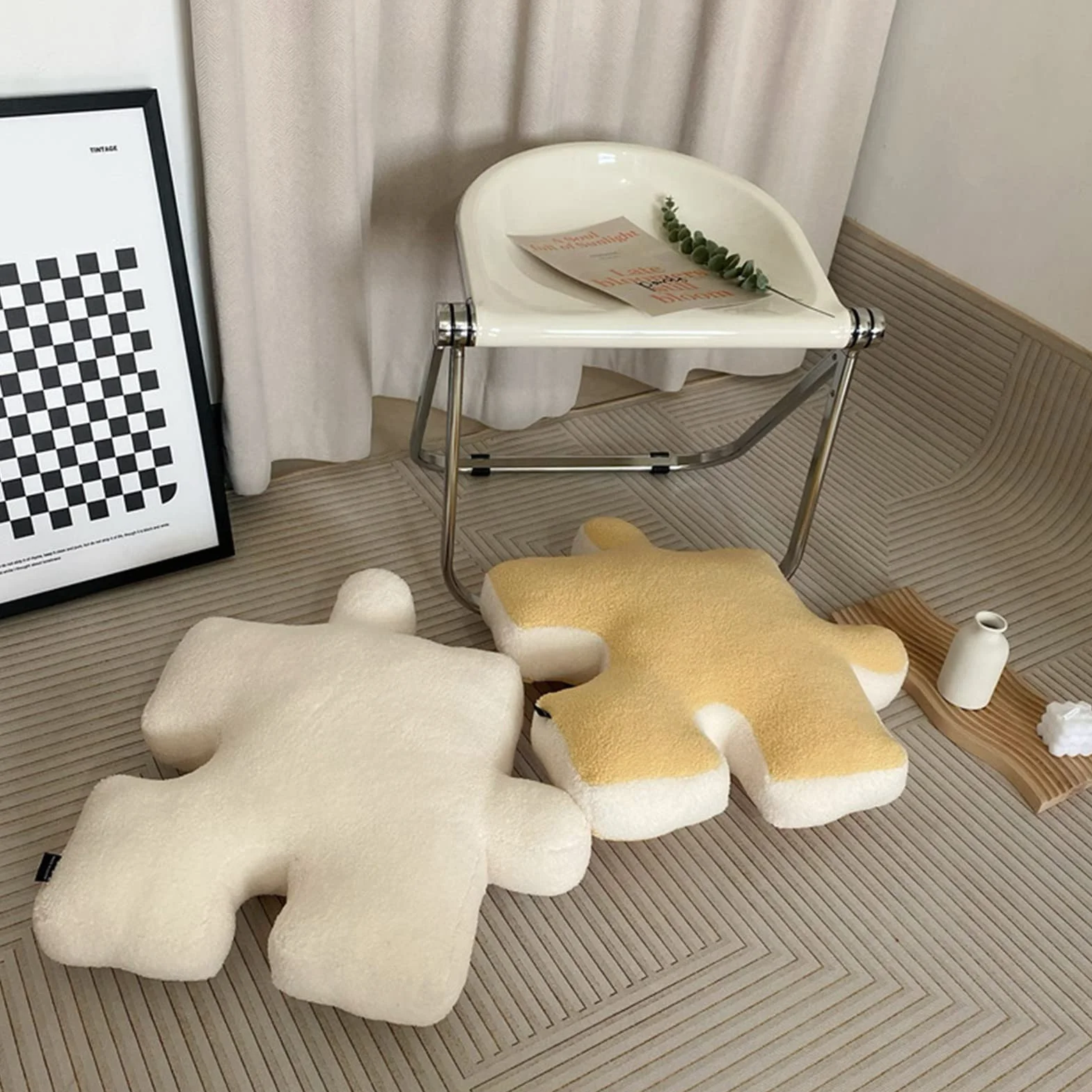 Pluszowy Rzut poduszką Ultra miękką Puzzle Poduszka Specjalna do Sofy Okno łóżka Wystrój Domu (YELLOW)
