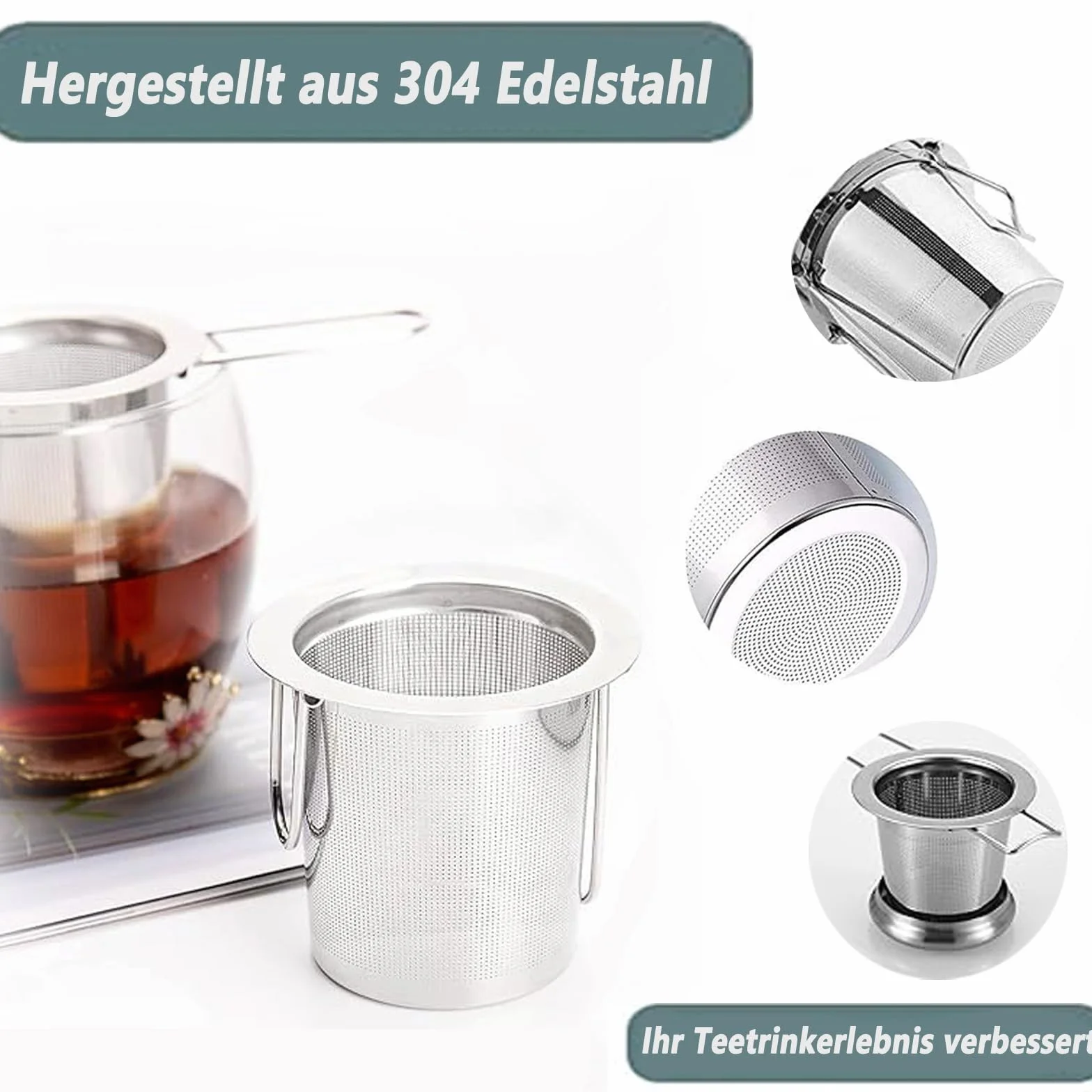 Sitko do herbaty sypkiej ze stali nierdzewnej 304, do herbaty sypkiej, nadaje się do wielokrotnego użytku, pasuje do większości filiżanek do herbaty, miseczek do herbaty