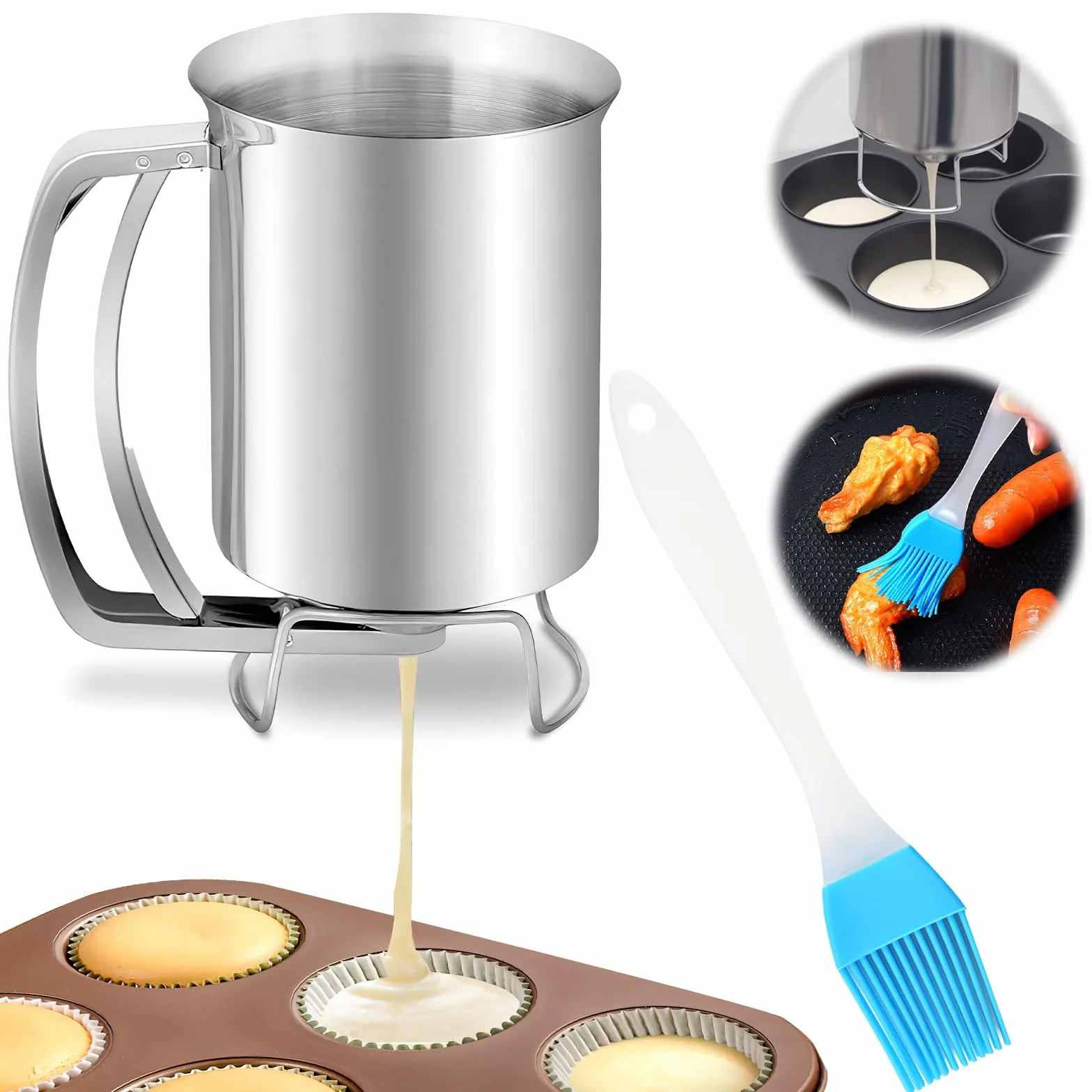 HENGBIRD Dozownik do ciasta 800 ml ze stali nierdzewnej z pokrywką i skalą do muffinek