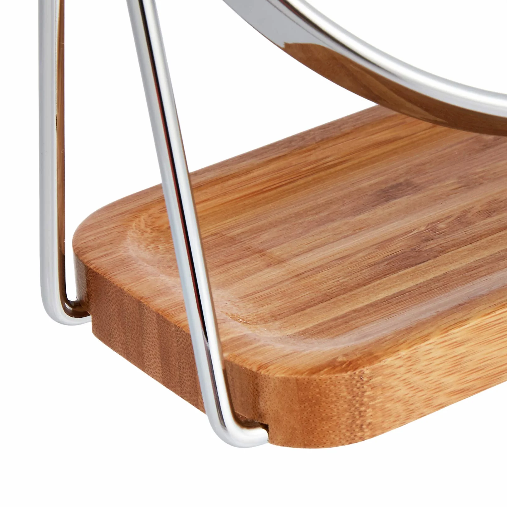 Amazon Basics okrągłe lusterko kosmetyczne do montażu na blacie z prostokątną bambusową półką, powiększenie 1x/5x, przezroczyste, 18,3 x 8,5 x 21,3 cm