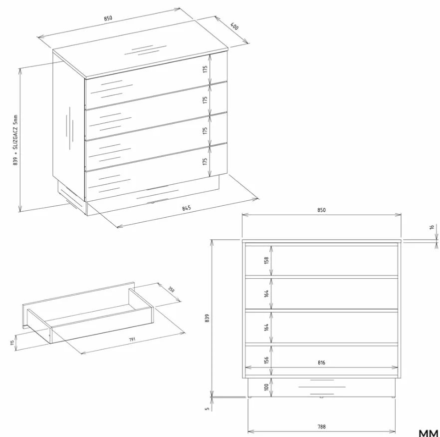 BDW - Komoda z Szufladami - do Salonu, Sypialni, Przedpokoju - 85 x 40 x 84 cm SxGxW - Pojemna Szafka z Szufladami i Systemem TIP ON dla Łatwego Otwierania - AMBER 4S Kaszmir Beż