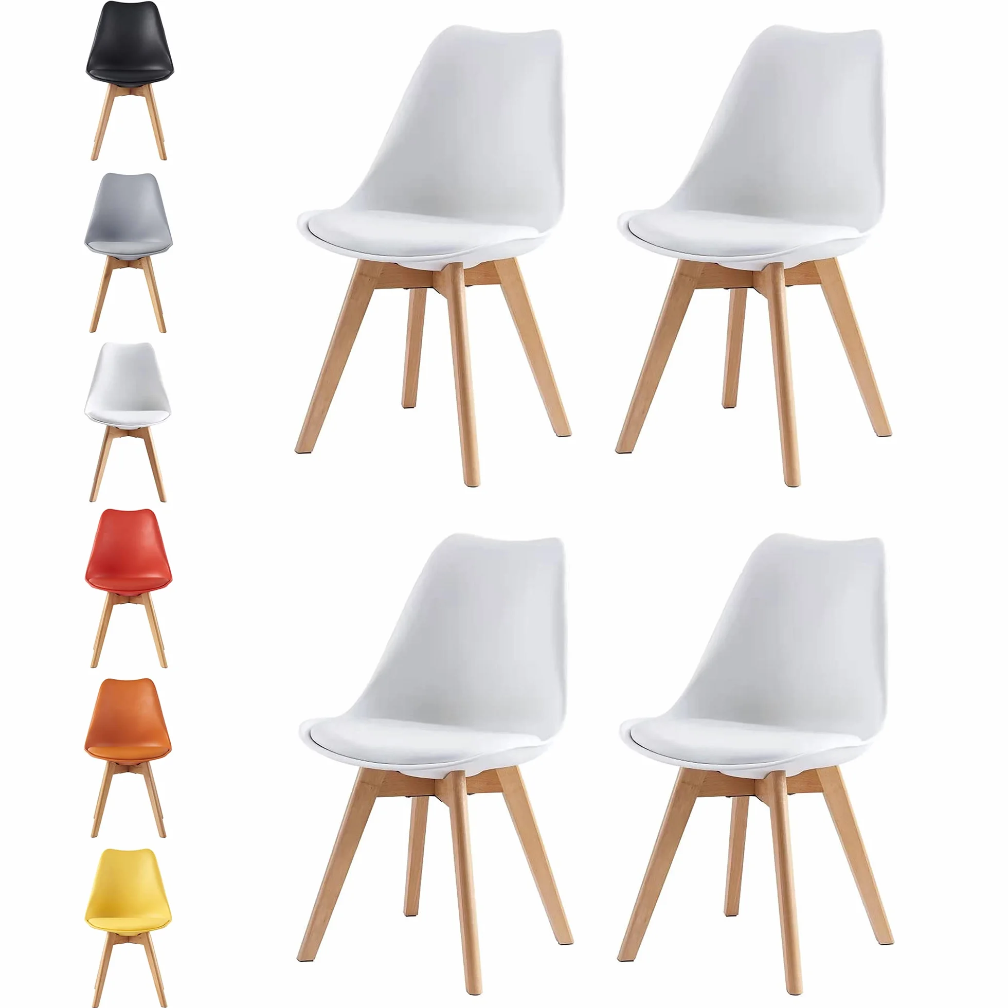 mcc direct Zestaw 4 krzeseł do jadalni, do kuchni, biura, poczekalni, krzesło designerskie Eva (Biały)