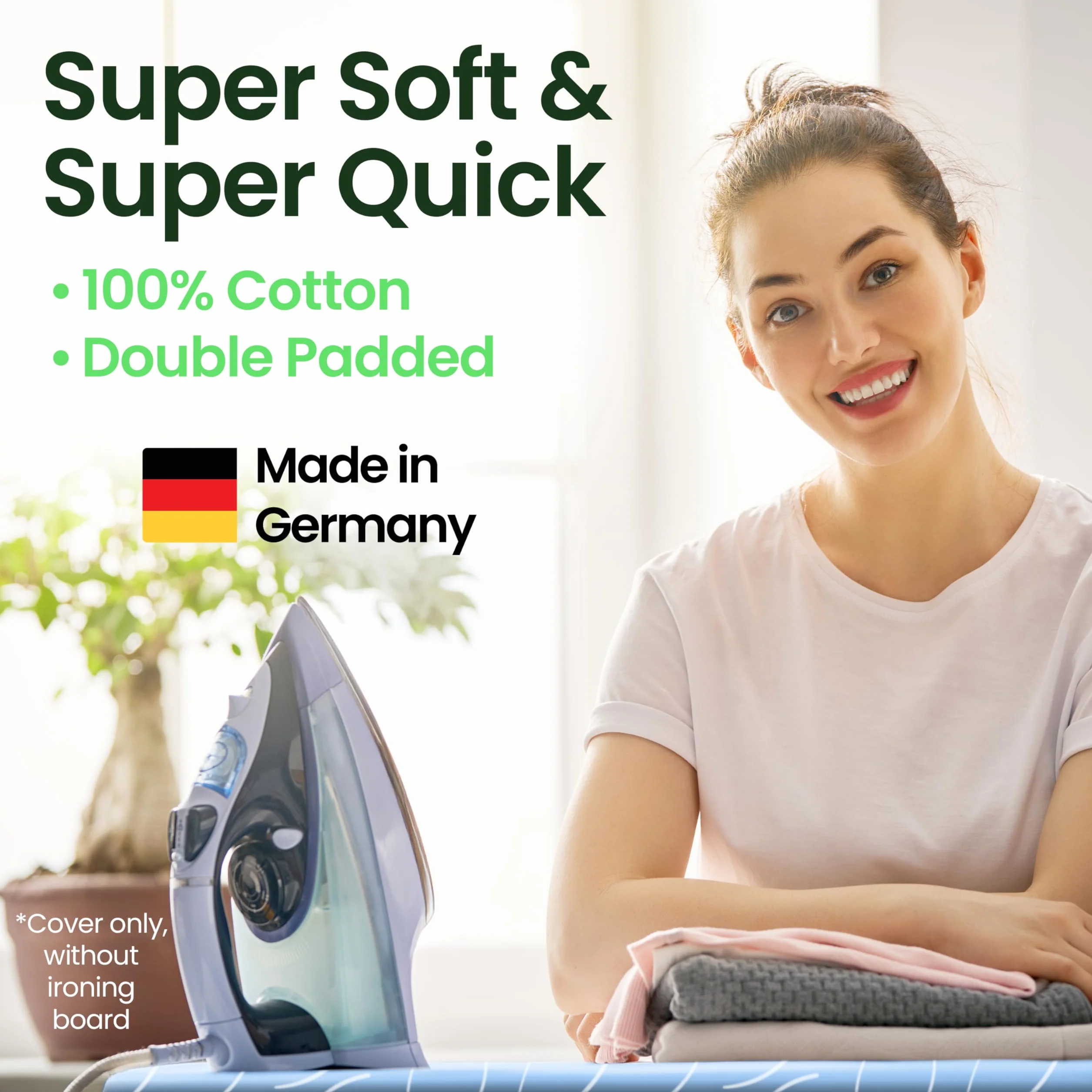 SimplySmooth Pokrowiec na deskę do prasowania premium 150x50 | OEKO-TEX 100 | Wyprodukowano w Niemczech | Pasuje do desek 145–150x45–50 cm | Kompatybilny ze stacją parową | Rozmiar XXL