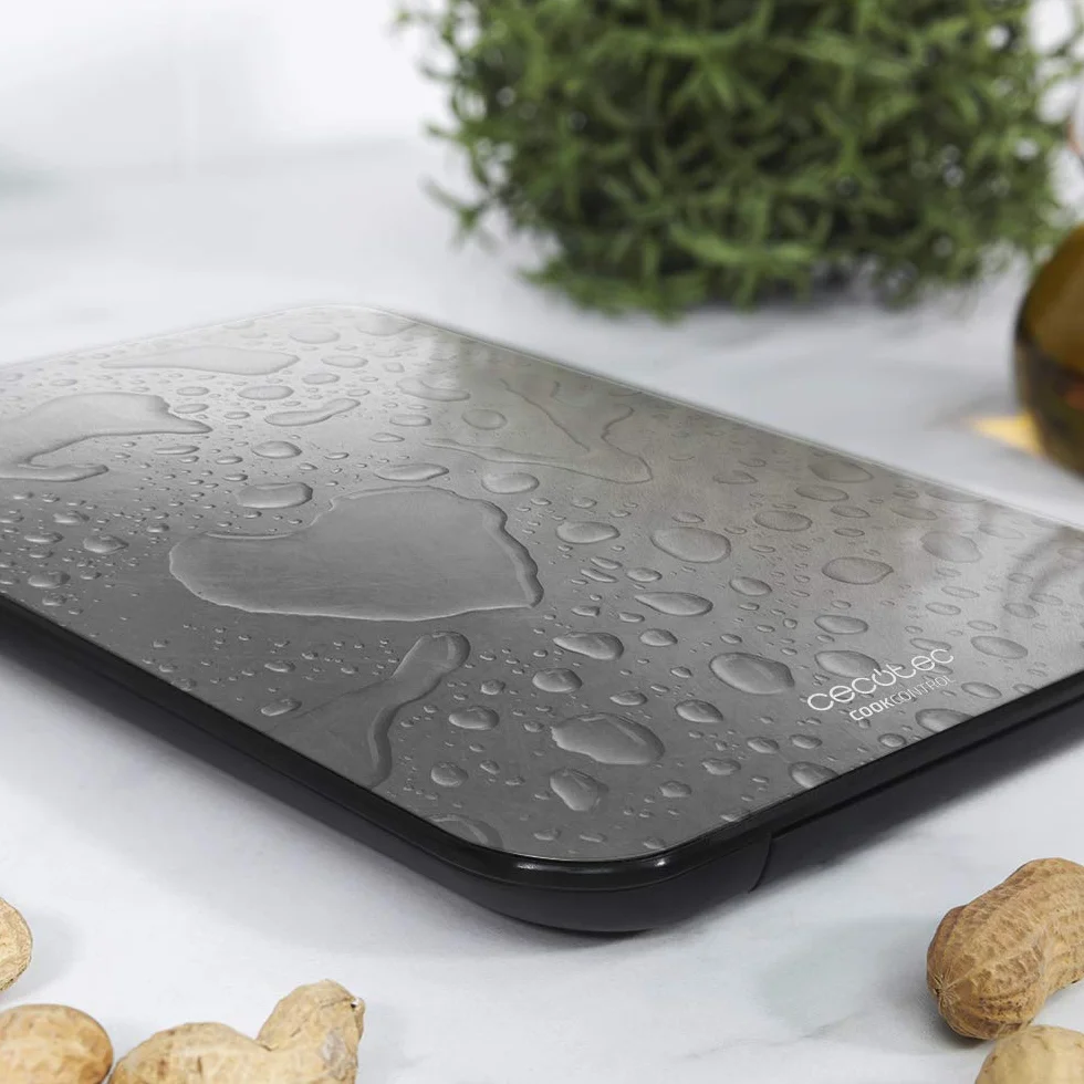 Cecotec Kuchenna cyfrowa waga kuchenna 9000 Waterproof, wysoka precyzja, stal nierdzewna, wodoodporna, bardzo duży i zdejmowany podświetlany wyświetlacz LCD, maksymalna pojemność 10 kg