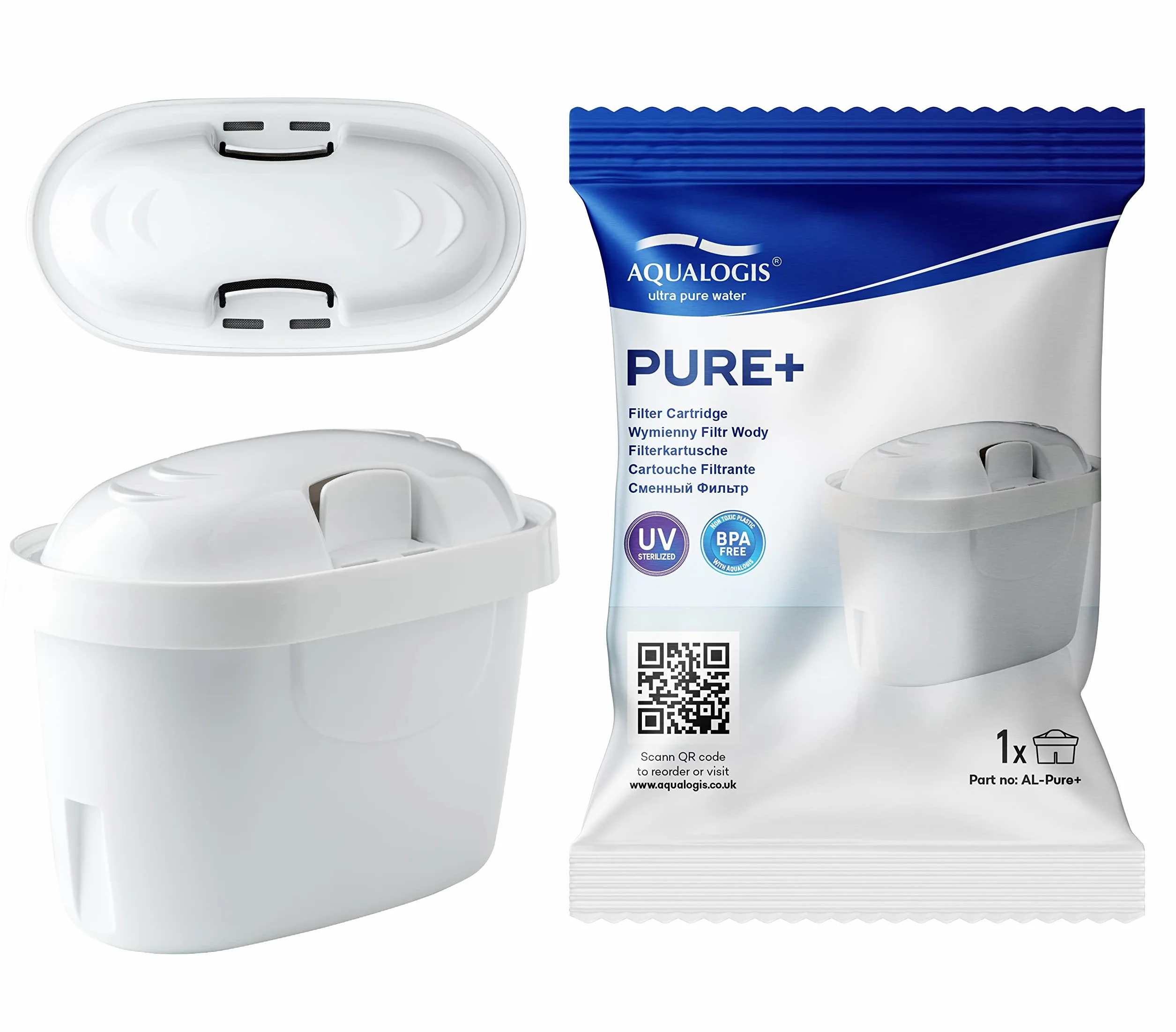Aqualogis Pure+ Filtr wody kompatybilny z BRITA Maxtra & Maxtra+ Plus do dzbanków Harmony, Style, Elemaris, Marella, Tassimo (6 sztuk)