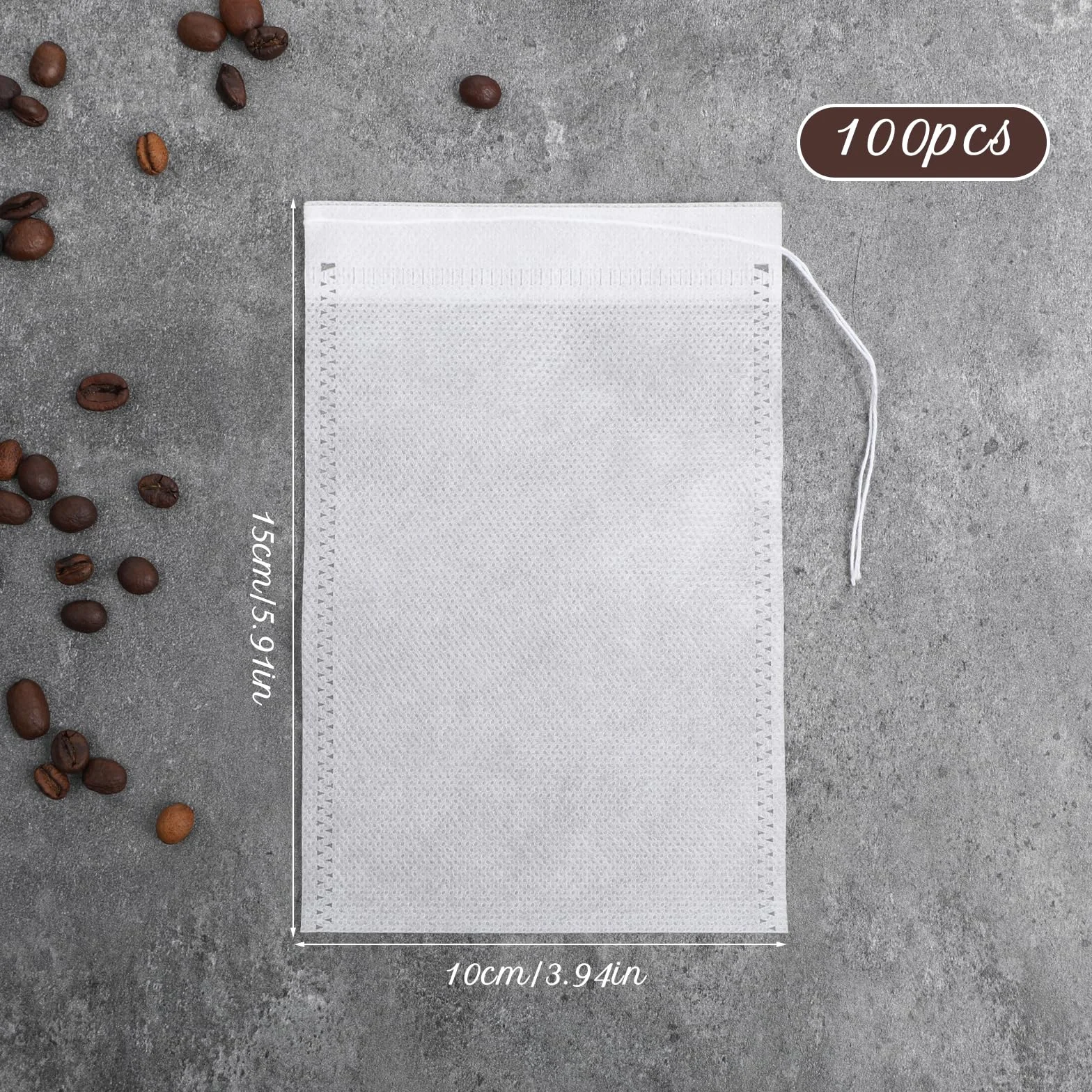 100 sztuk filtrów do herbaty sypkiej, torebki do herbaty sypkiej, 10 x 15 cm, ze sznurkiem, białe, z włókniny, jednorazowe worki filtrujące do przypraw, kawy, herbaty DIY, wanilii, lawendy, herbaty