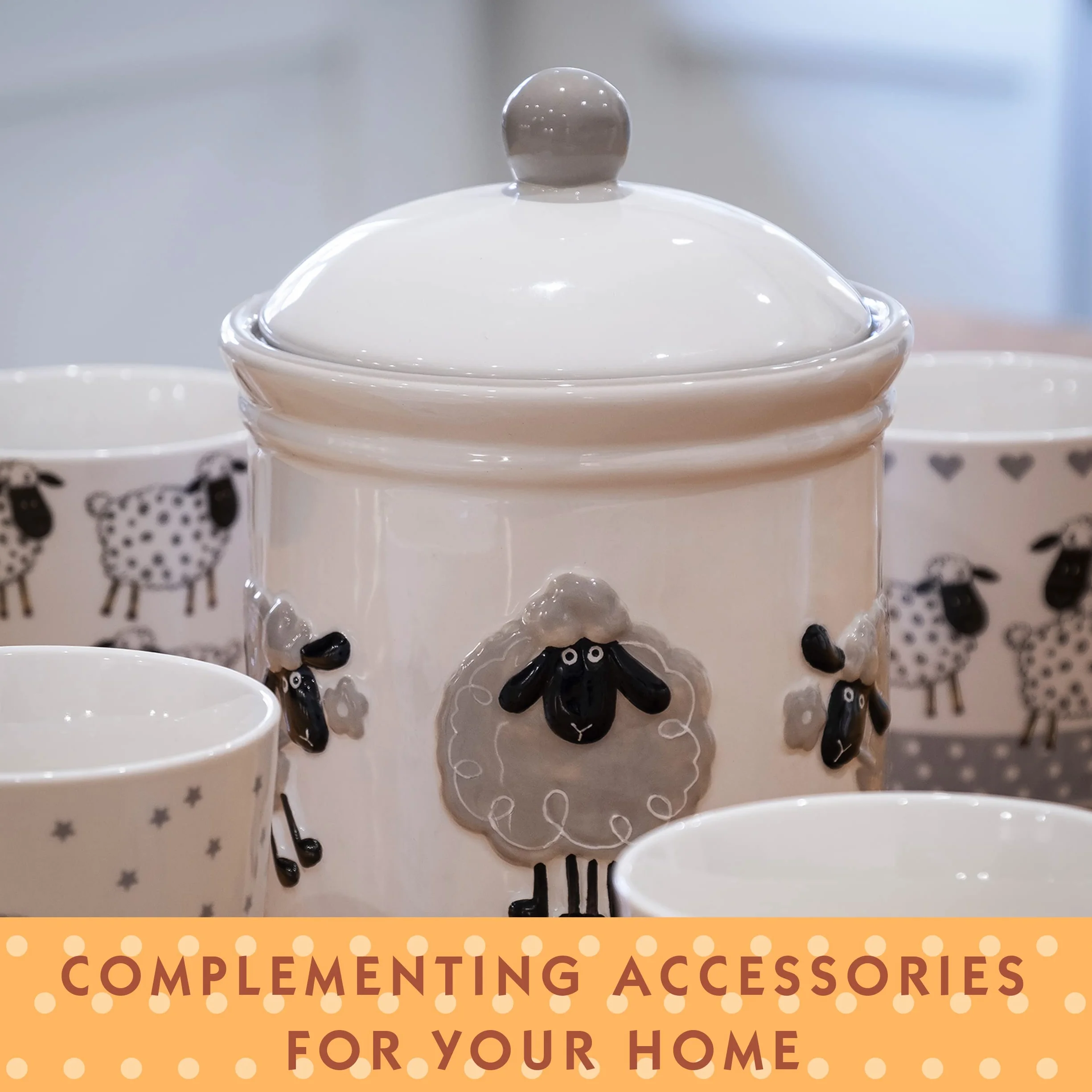 Ceramic Storage Jar with Lid for Kitchen Animal Themed Sheep Gifts for Women (White Jar)
