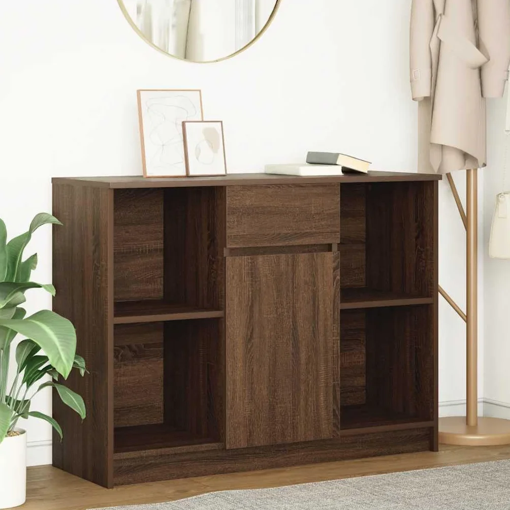 vidaXL Komoda z szufladą Brązowy dąb 101x35x76 cm Drewno klejone, szafka do przechowywania, szafka kredensowa, szafka w przedpokoju, szafka bufetowa