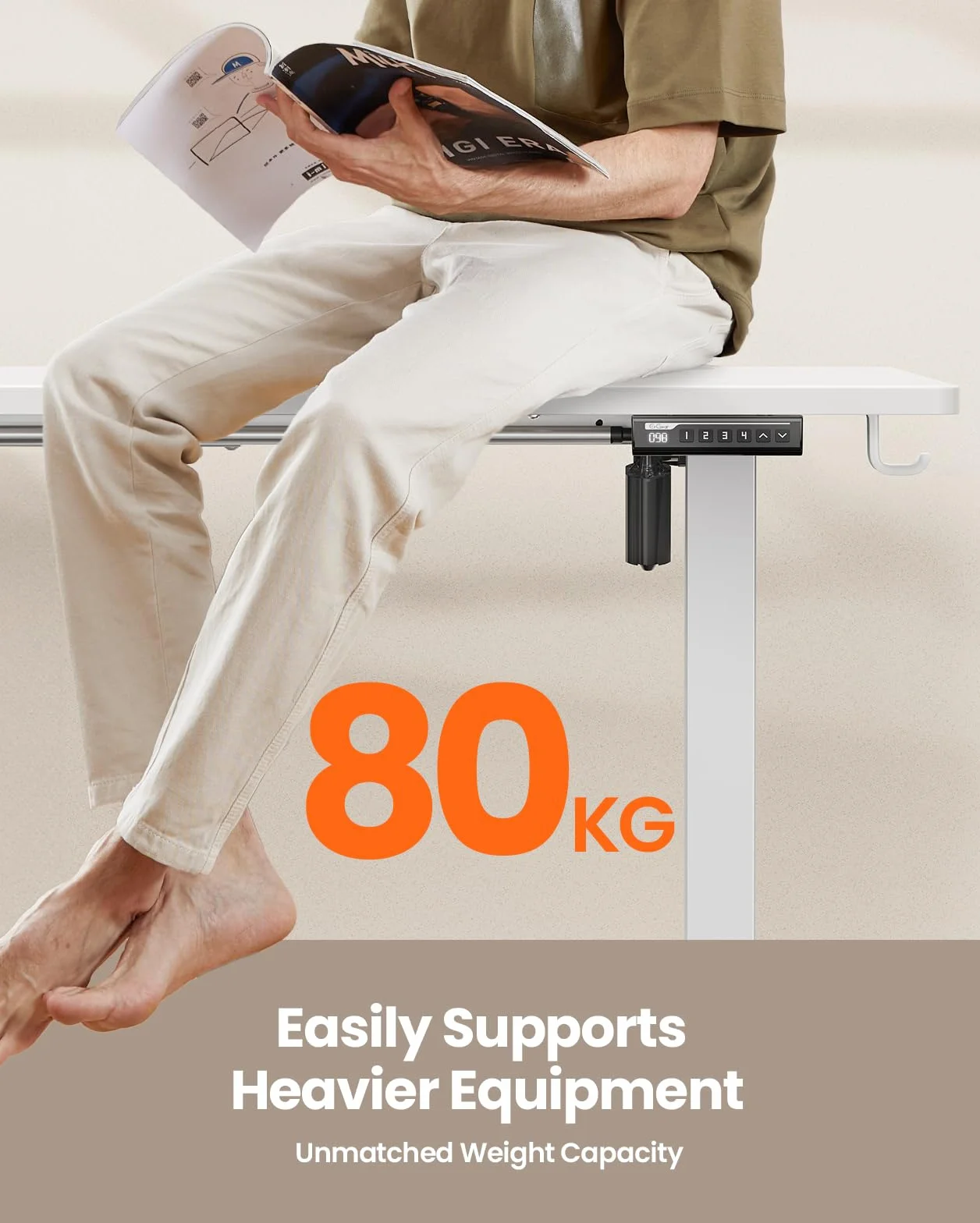 ErGear Elektryczne Biurko Stojące z Regulacją Wysokości 120 x 60 cm, Biurko Sit-Stand z 4-Przyciskowym Panelem Pamięci, Biurko do Domowego Biura z Panełem Łączeniowym
