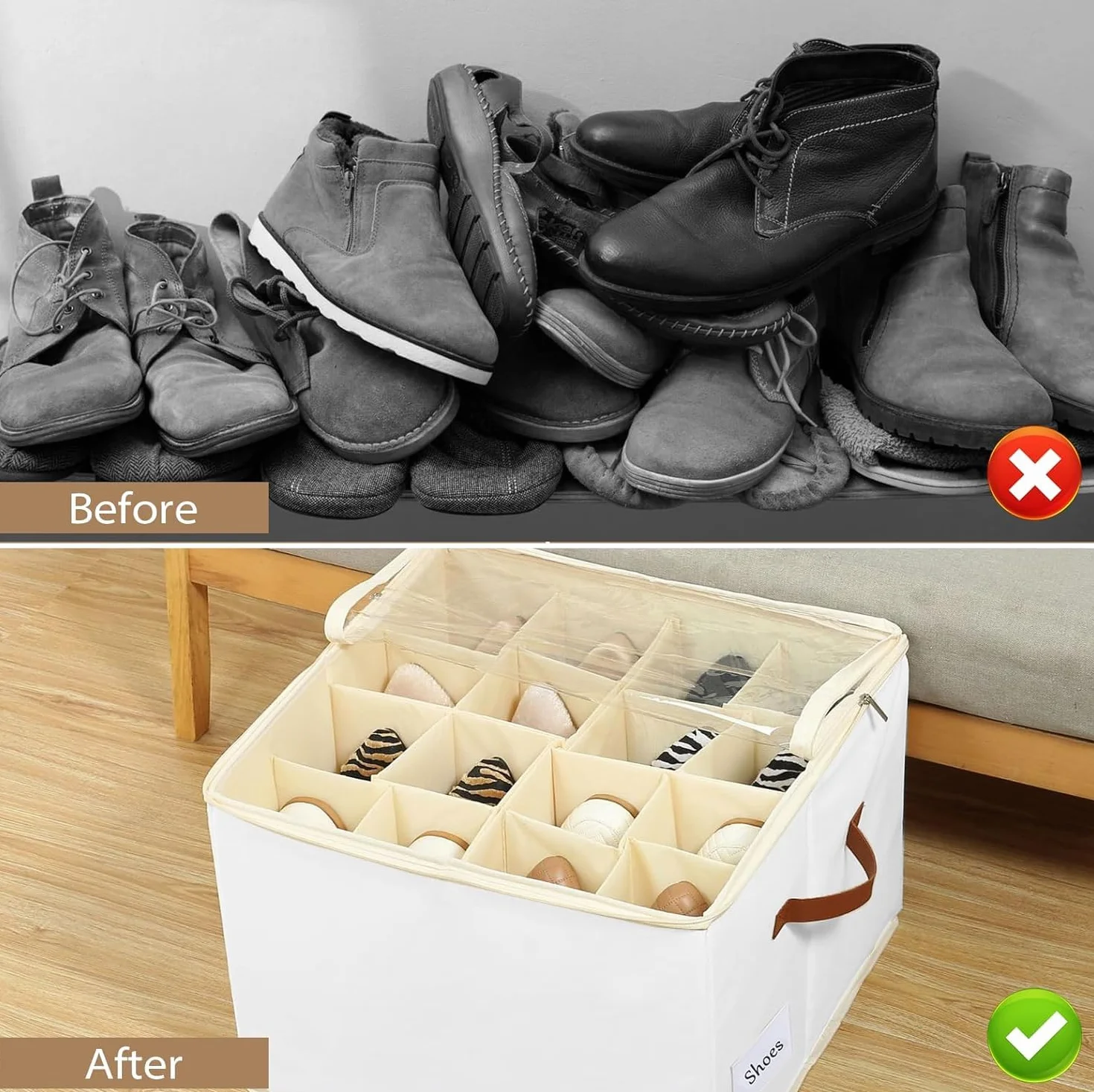 Organizer do szafy na buty, mieści 12 par, pojemnik na buty, materiałowe pudełka z uchwytami, duża szafa na buty z przegródkami i pokrywą do przechowywania butów