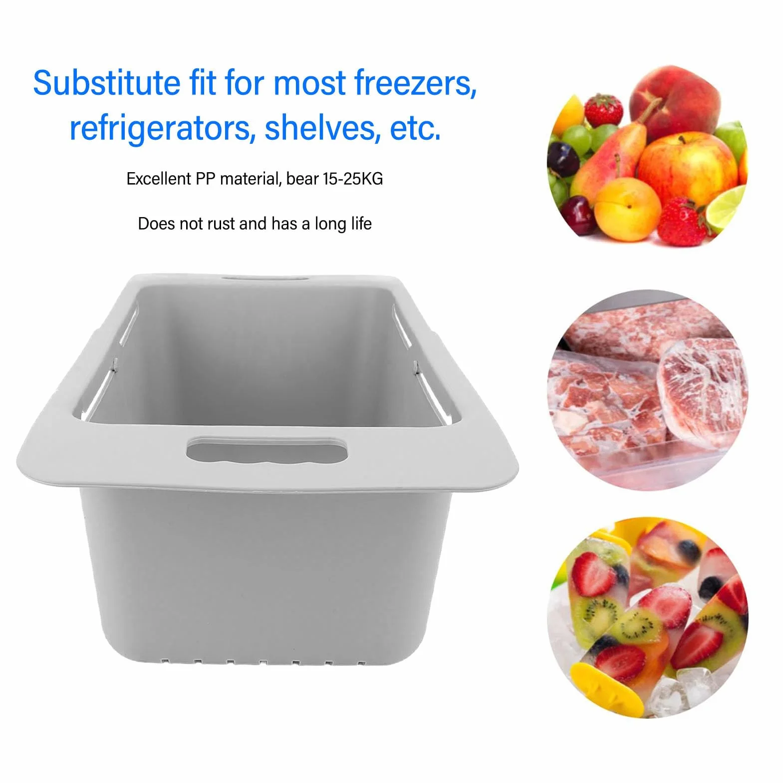 Kosz do Zamrażarki Skrzyniowej, Wysuwany Organizer do Zamrażarki, Regulowany Organizer z Uchwytem o Długości 40–52 Cm, ładowność 15–25 Kg, Kosz do Przechowywania Zamrażarki do