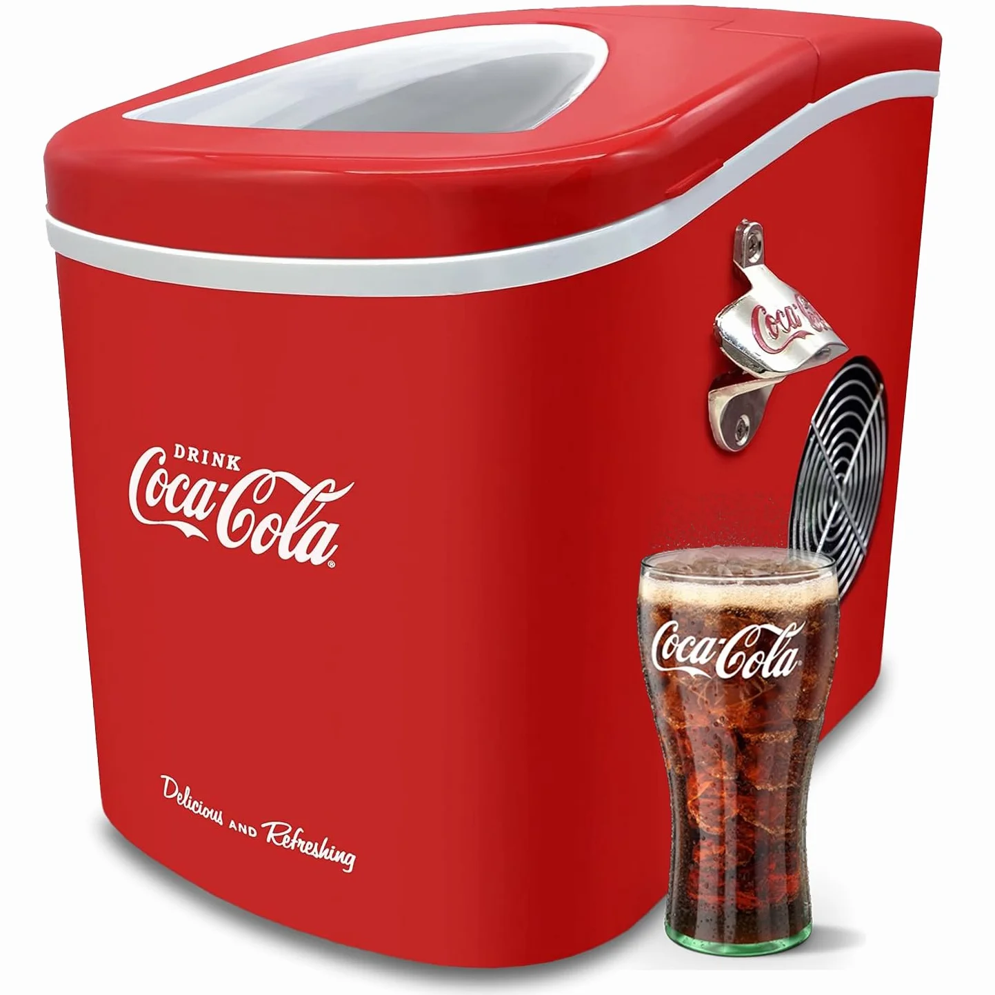 Salco Coca Cola kostkarka do lodu – maszyna do lodu w 2 rozmiarach – 12 kg kostek lodu dziennie – wzornictwo retro – przenośna kostkarka do kostek lodu do koktajli, napojów i imprez