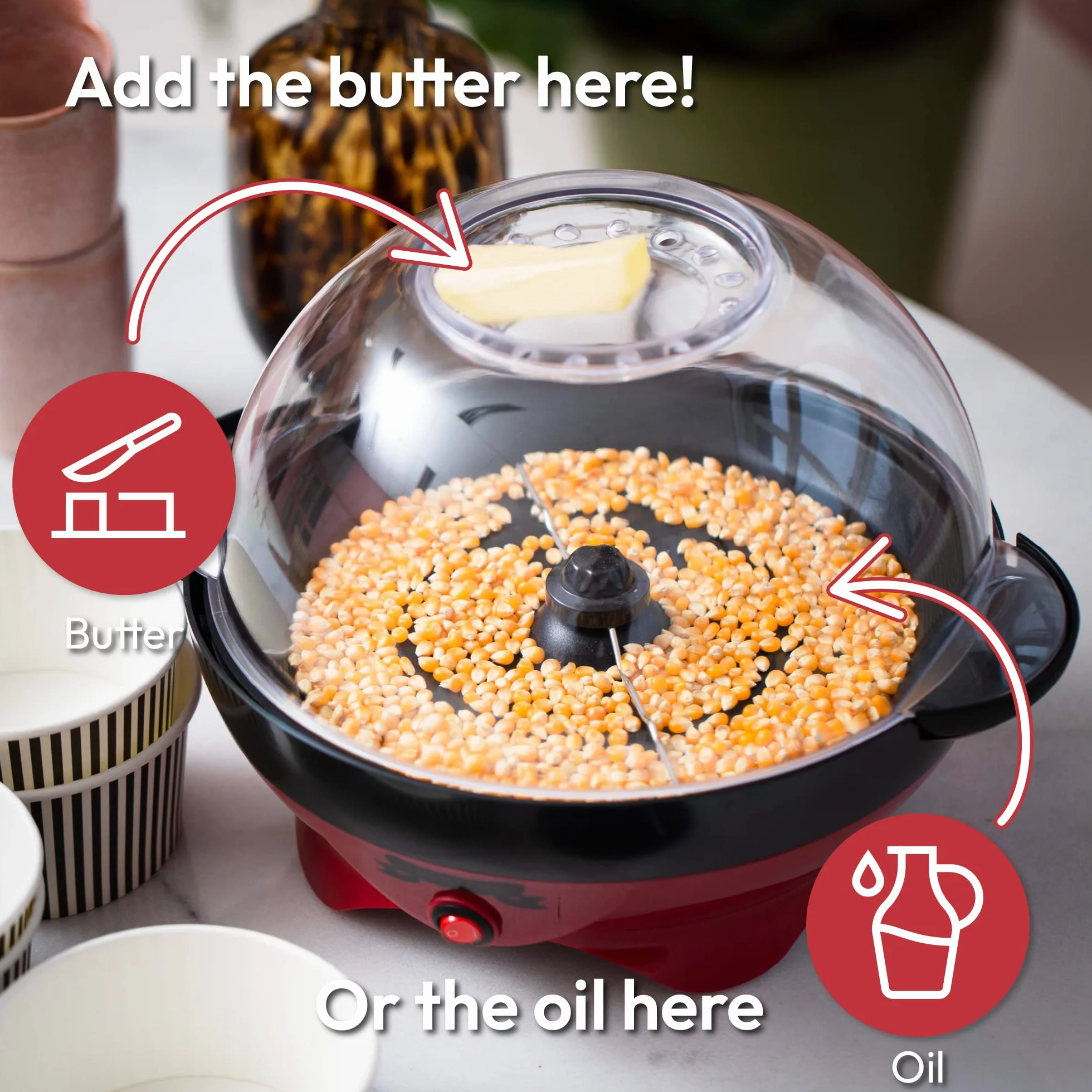 Gadgy ® Maszyna do popcornu l 800W Maszyna do popcornu z nieprzywierającą powłoką i wyjmowaną powierzchnią grzewczą l Spokojnie i szybko l Zawartość 5 litrów