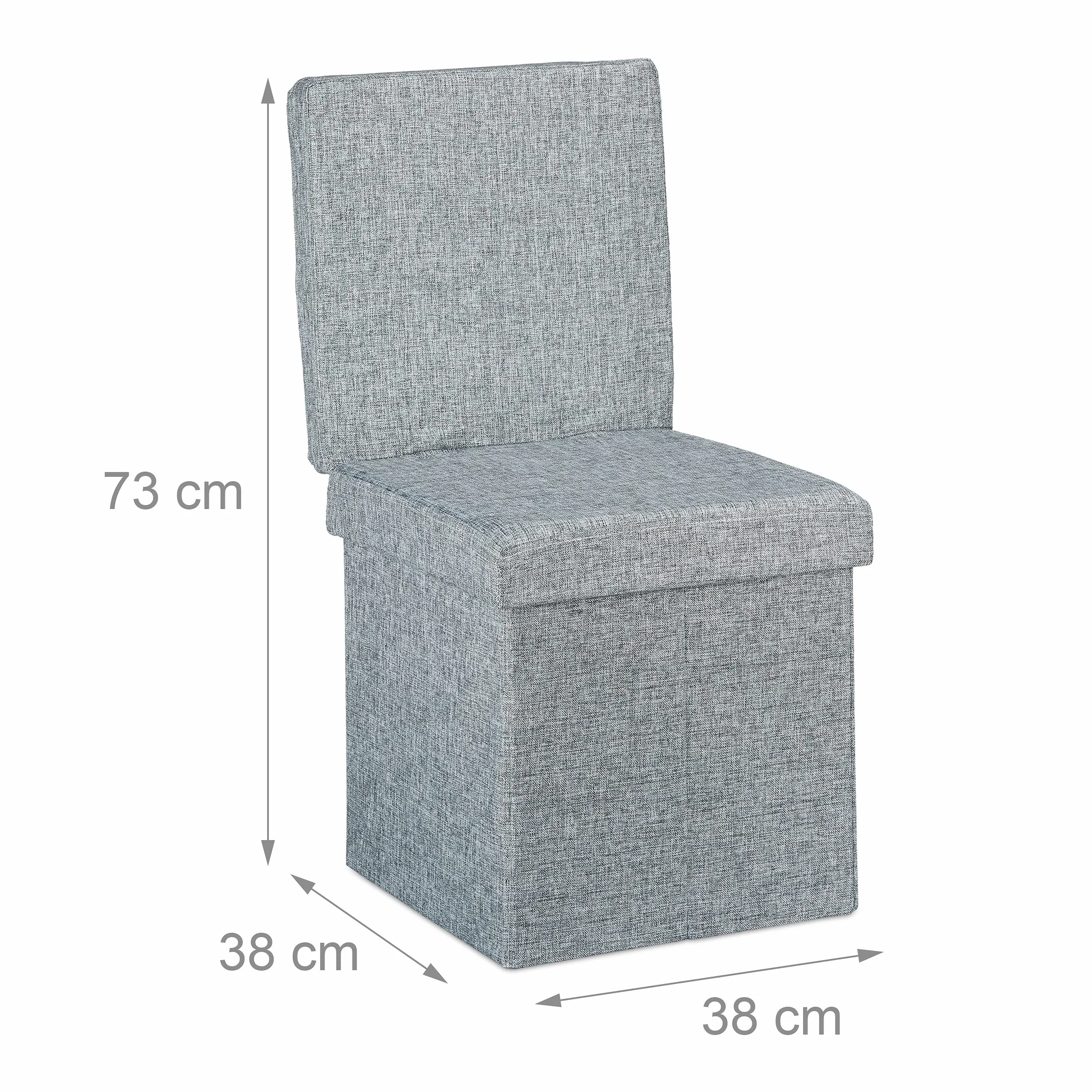 Relaxdays Lniany składany taboret do przechowywania ze stabilnym oparciem bagażnika pufa wys. x szer. x gł.: 73 x 38 x 38 cm zdejmowana pokrywa podnóżek puszka w kształcie kostki do przechowywania