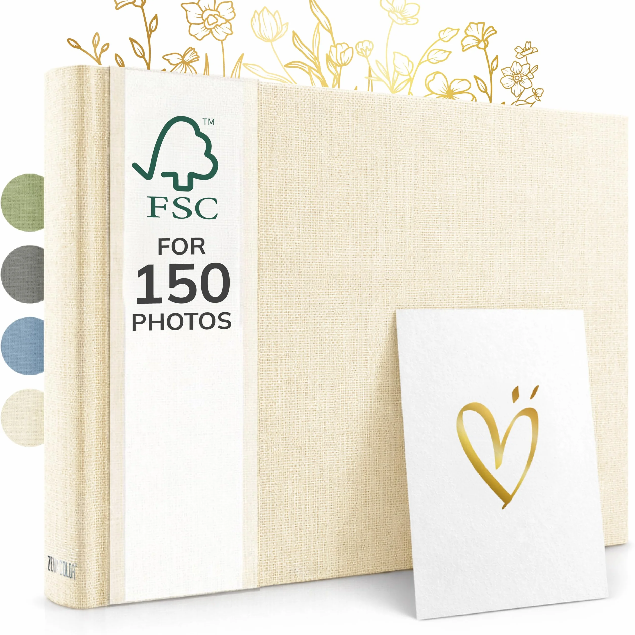 Zenacolor Blank Photo Album - 30x22 cm Beżowy lniany album na zdjęcia - 50-stronicowy album na zdjęcia z miejscem na 150 zdjęć