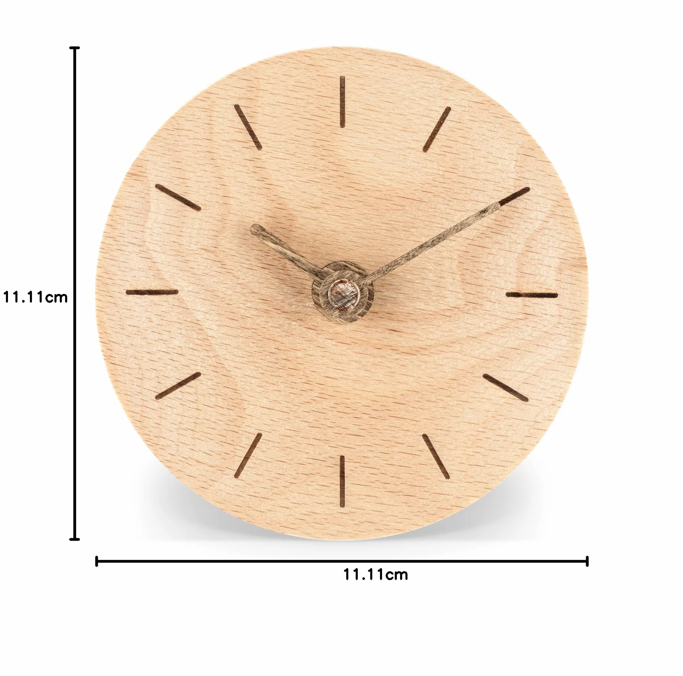 Navaris Analogowy drewniany zegar stołowy okrągły - 11 x 11 x 3,5 cm - analogowy dekoracyjny zegar stołowy bez tykania z drewnianą tarczą i wskazówkami - cichy zegar drewniany jasnobrązowy