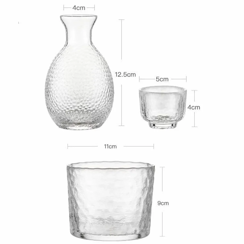 Zestaw 6 sztuk szkła Sake, butelka Sake 300 ml i 4 kubki do sake, zestaw kieliszków do wina do serwisu gorącego/zimnego sake, japoński szklany zestaw sake