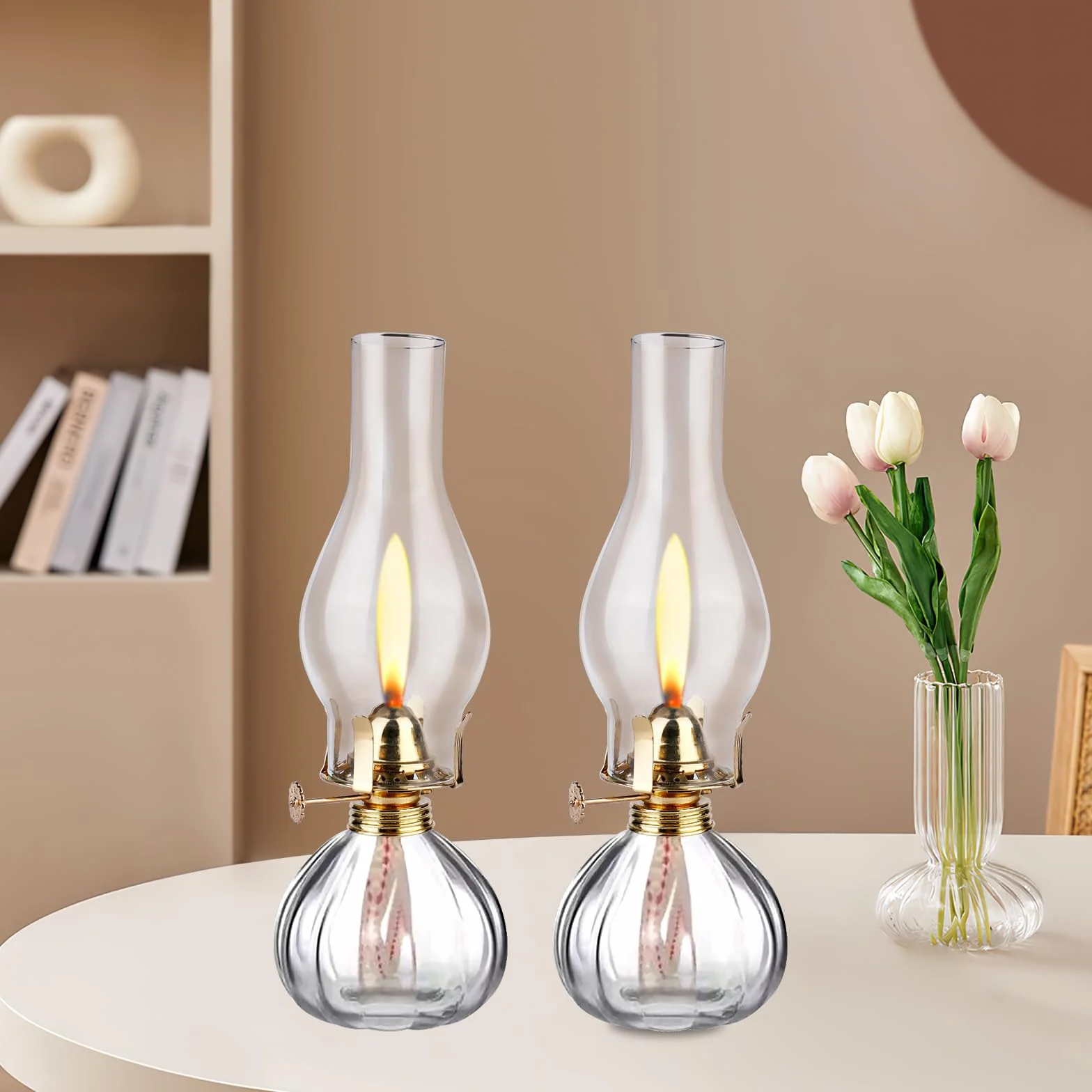 Szklana lampa naftowa do wnętrz, 2 sztuki lamp olejowych ze szkła, lampa naftowa w stylu vintage, klasyczne lampy naftowe z regulowanym płomieniem, lampa naftowa w stylu retro, lampa olejowa do