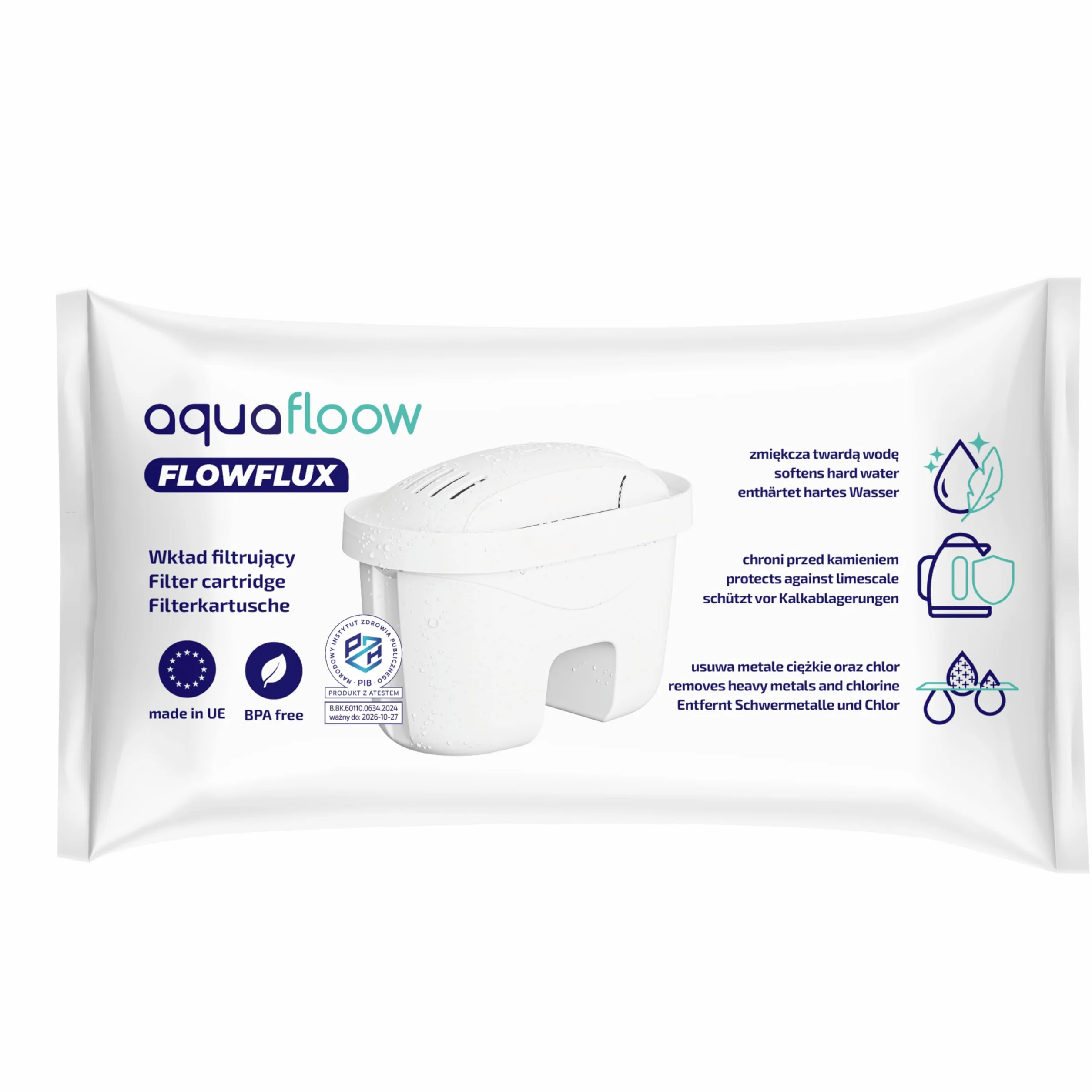 Aquafloow Aquaflux Wkłady do Filtra Wody 14 Sztuk | Kompatybilne Laica Bi-Flux, Dafi Unimax | Filtr z Węglem Aktywnym i Żywicą Jonowymienną, Redukcja Wapna, Chloru